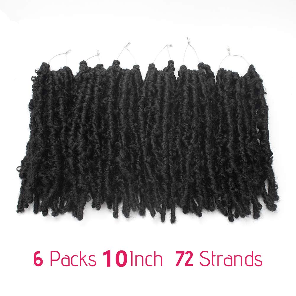Niseyo 10 Inch Soft Butterfly Locs Crochet Hair 6 Packs Handmade Pre Looped Distressed Faux Locs Crochet Butterfly Braids (10 In
