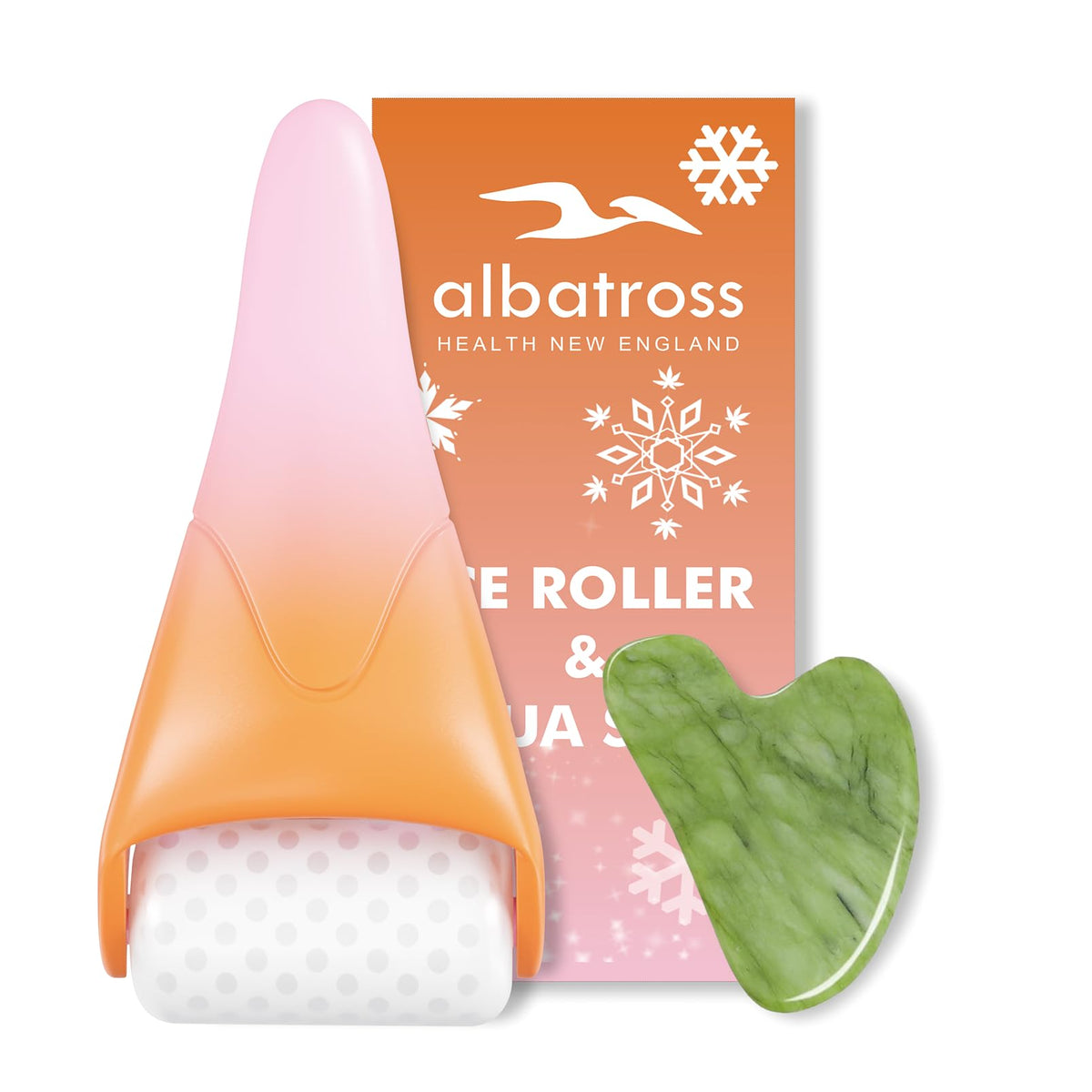 Ice Roller & Gua Sha Set, Skin Care for Face Wrinkles and Puffiness, Self Facial Massage Tools-Orange