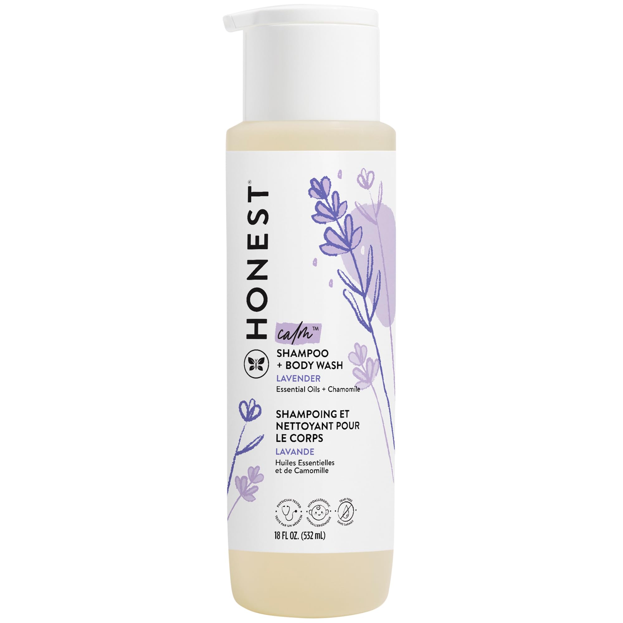 The Honest Company 2-In-1 Cleansing Shampoo + Body Wash  Gentle For Baby  Naturally Derived, Tear-Free, Hypoallergenic  Lavender