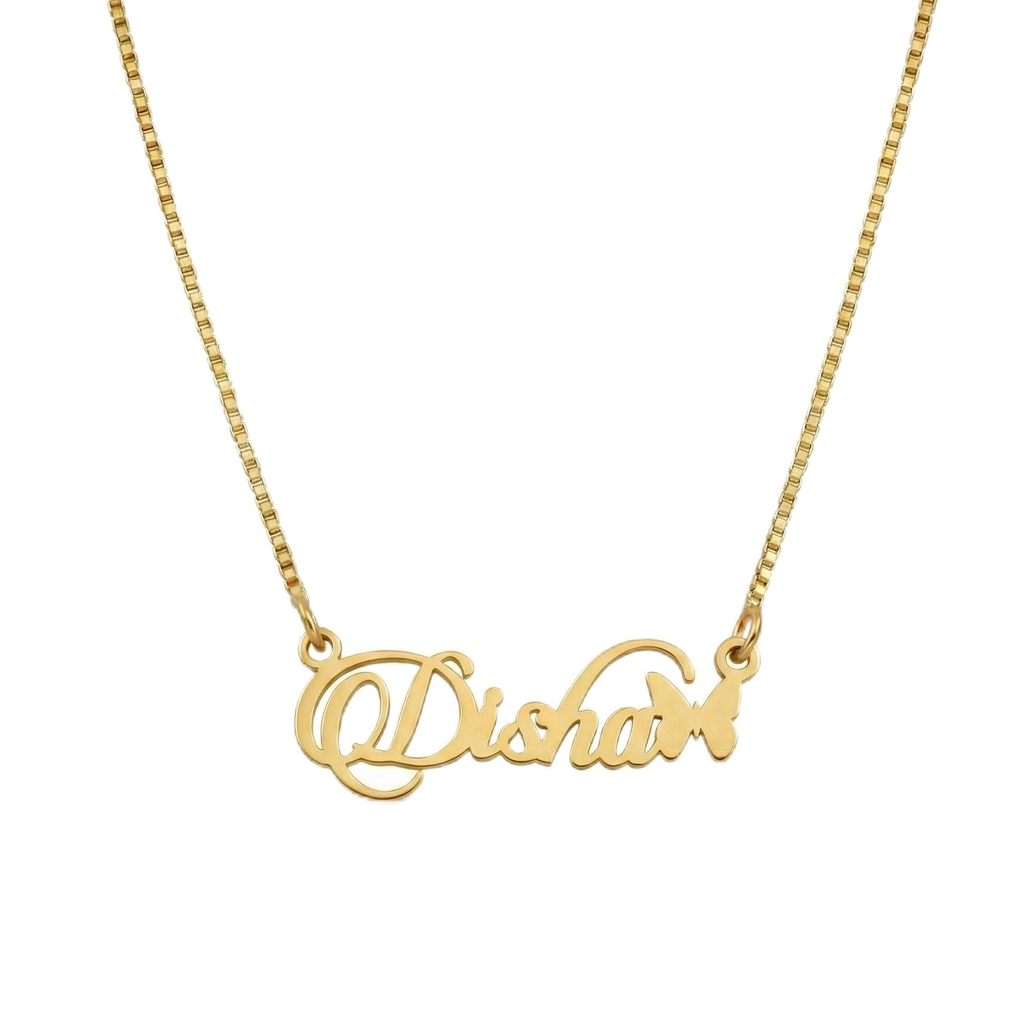 Diva Jeweller Customized Butterfly Name Necklace, Personalized Gold Tone Pendant With Chain
