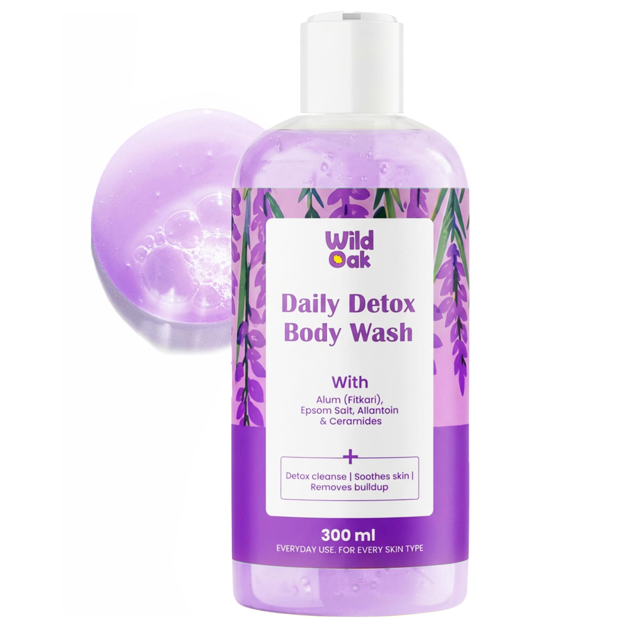 Wildoak Fitkari & Epsom Salt Body Wash | Added Hyaluronic Acid, Probiotics & Ceramides | Shower Gel For Daily Detox, Muscle Fati