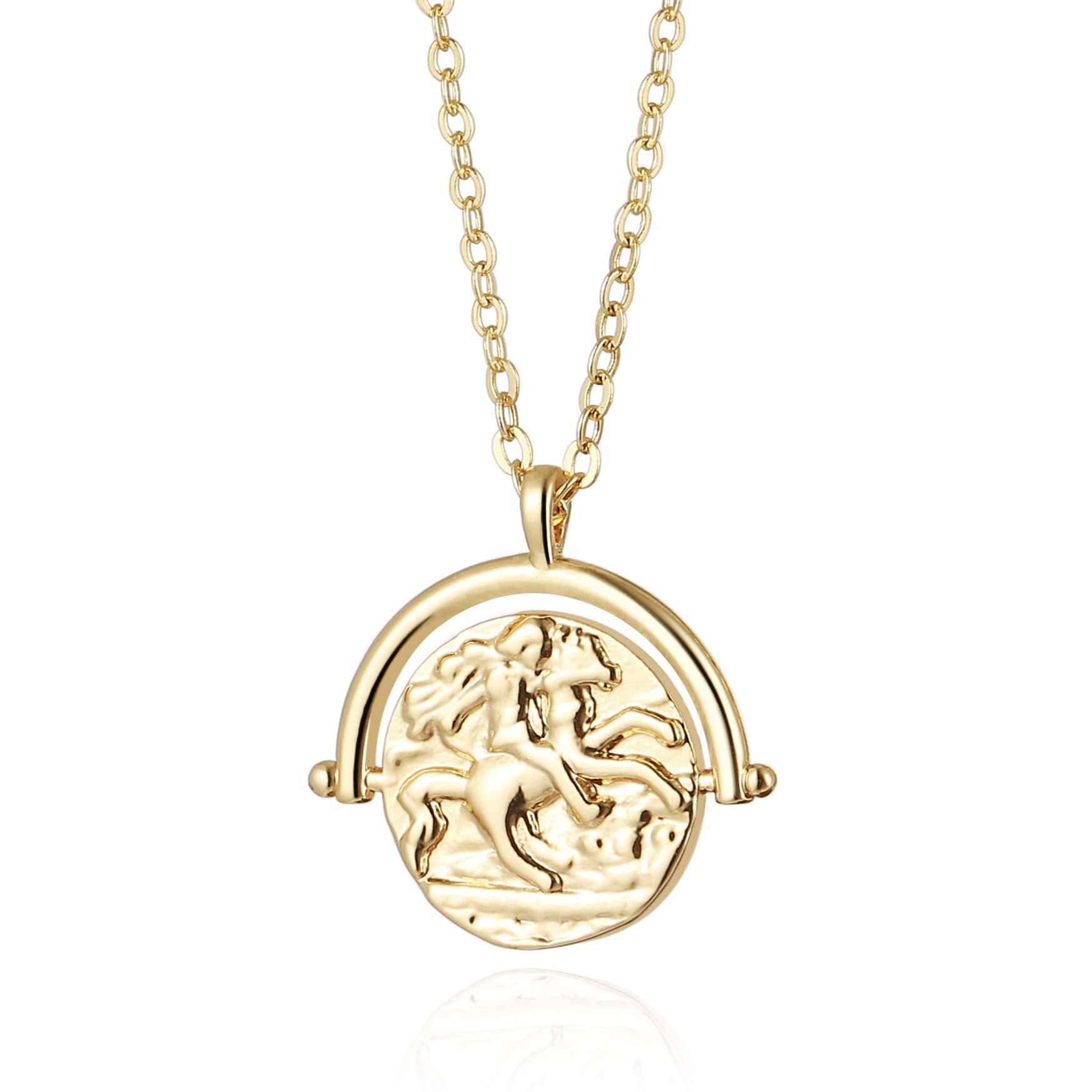 Aobei Pearl 18k Gold Plated Medallion Necklace Coin Pendant Round Circle Disk Minimalist Jewelry for Women 20