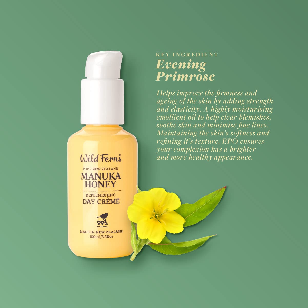 Wild Ferns Manuka Honey Replenishing Day Crme, 99% Natural, 100 Milliliters