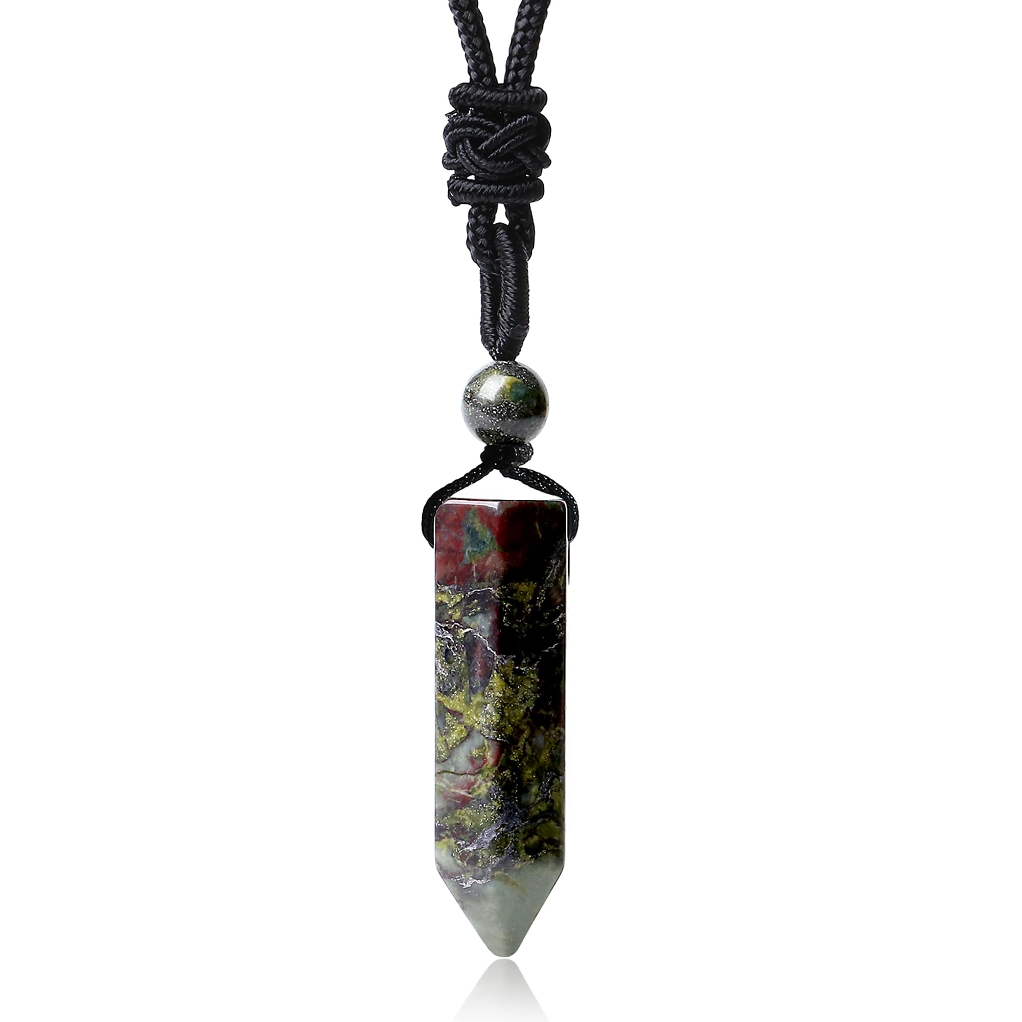 XIANNVXI Bloodstone Necklace for Men Healing Crystal Necklace Men 's Necklaces Adjustable Rope Pendant Natural Gemstone Necklace
