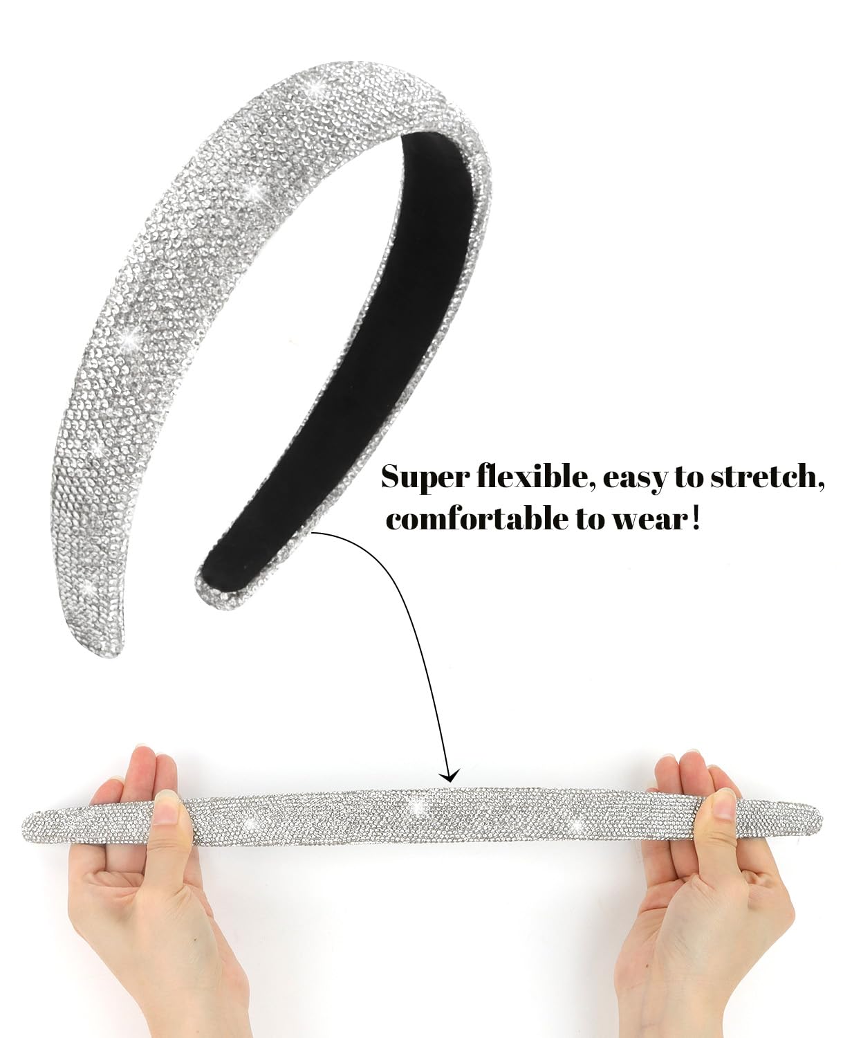 Wecoe 3pcs Rhinestone Headbands Women Girls Sparkly Bling Diamond Silver Black Coffee Headband Fashion Comfortable Head Band Non