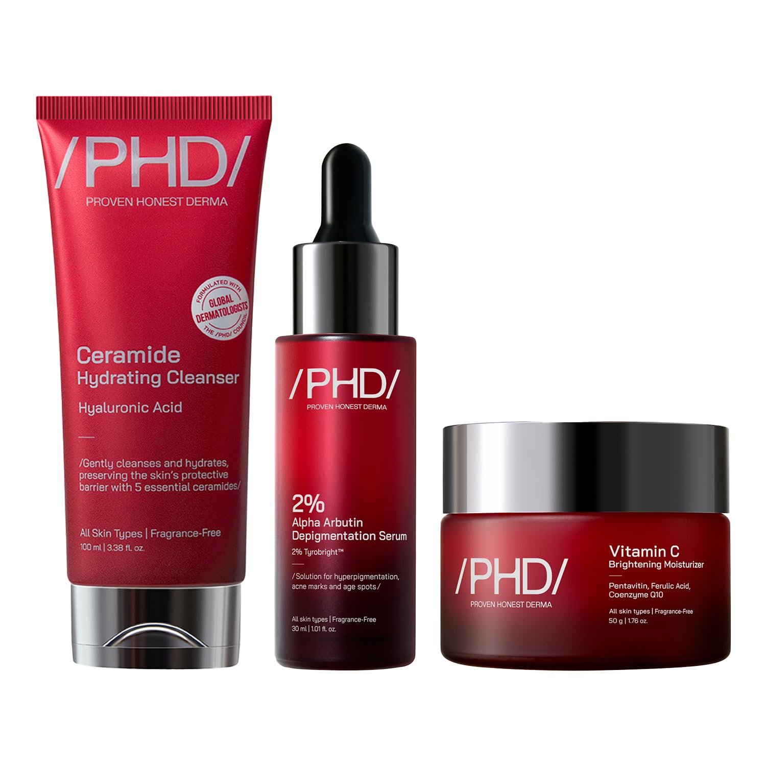 /Phd/ Advanced Depigmentation Kit | Ceramide Face Wash 100Ml + 2% Alpha Arbutin Serum 30G + 10% Vitamin C Moisturizer 50G | Brig