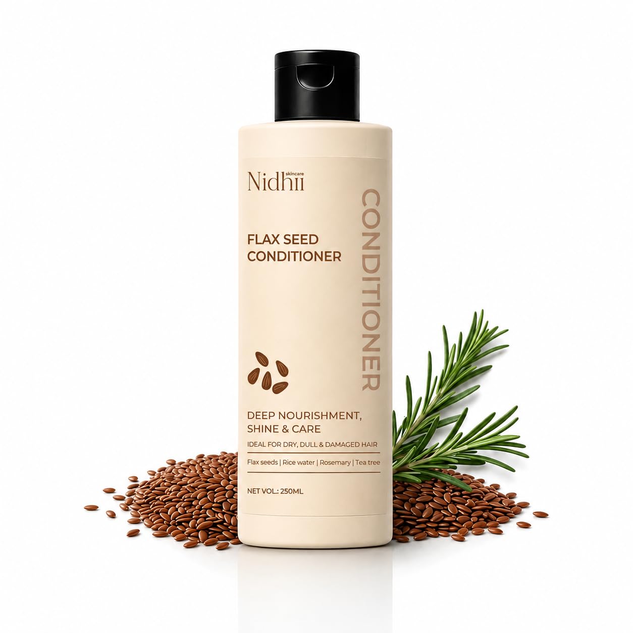 Nidhii Flax Seed Conditioner 250Ml For Dry, Dull & Damaged Hair | With Flax Seeds, Rice Water, Rosemary & Tea Tree | Deep Nouris