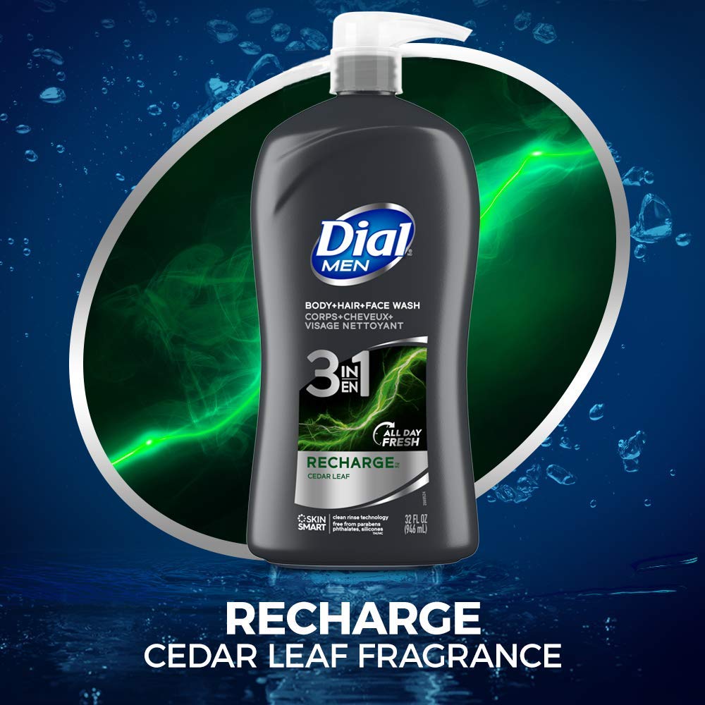 Dial Men 3In1 Body, Hair And Face Wash, Recharge, 32 Fl Oz