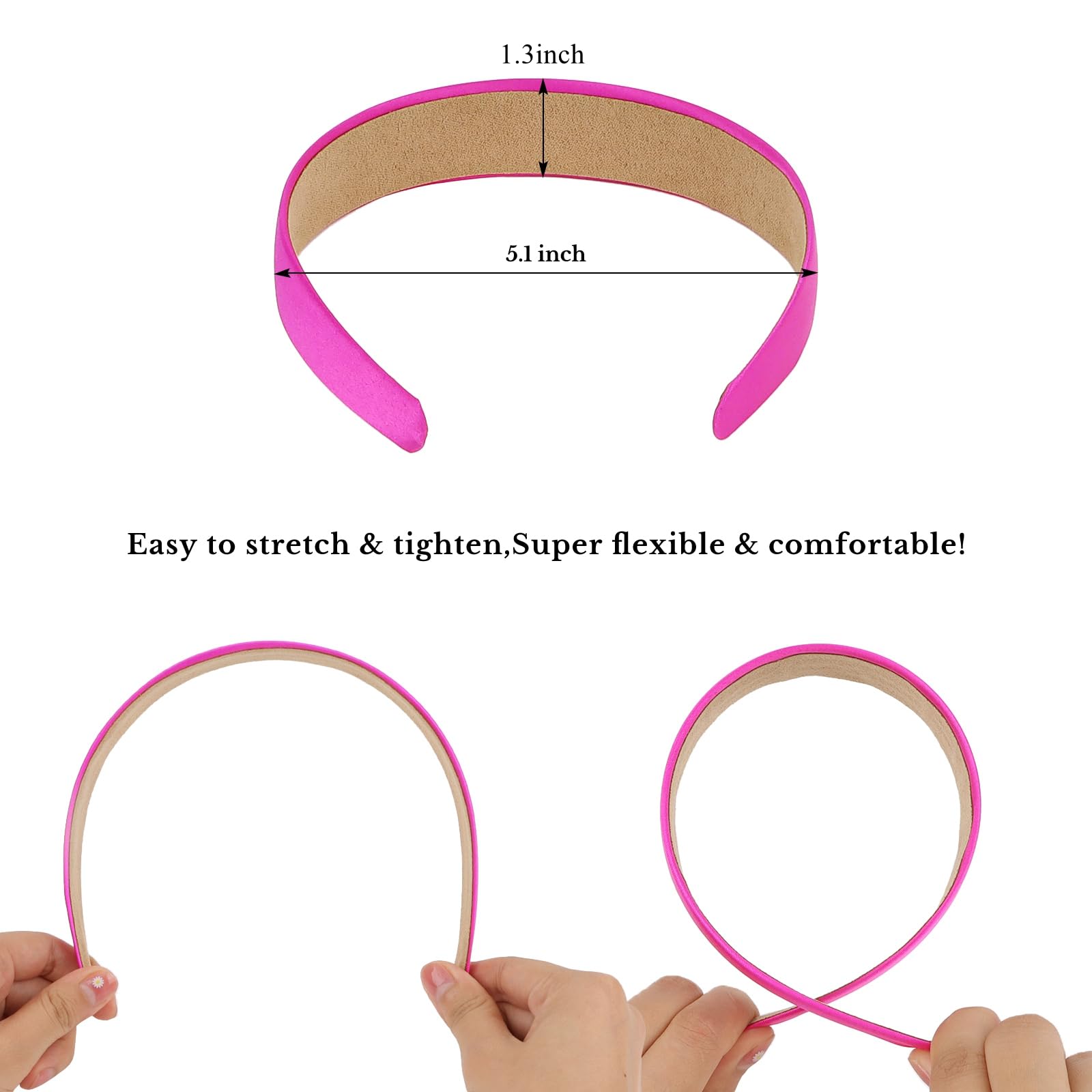 Wecoe 10pcs Satin Hairband, 1.3 Inch Wide Headbands for Women and Girls, Non Slip Fashion Hair Accessories, Diy Holiday Hair Acc