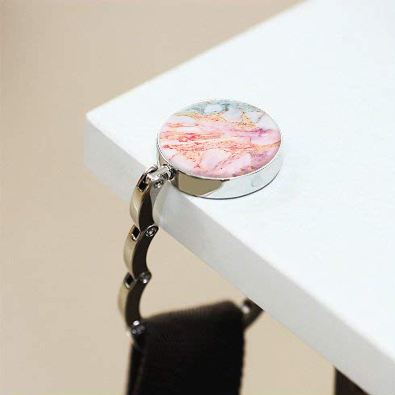 Foldable Purse Hook Womens Bag Table Hanger Collection Desk Hooks for Purse (3pack Marble Hook)