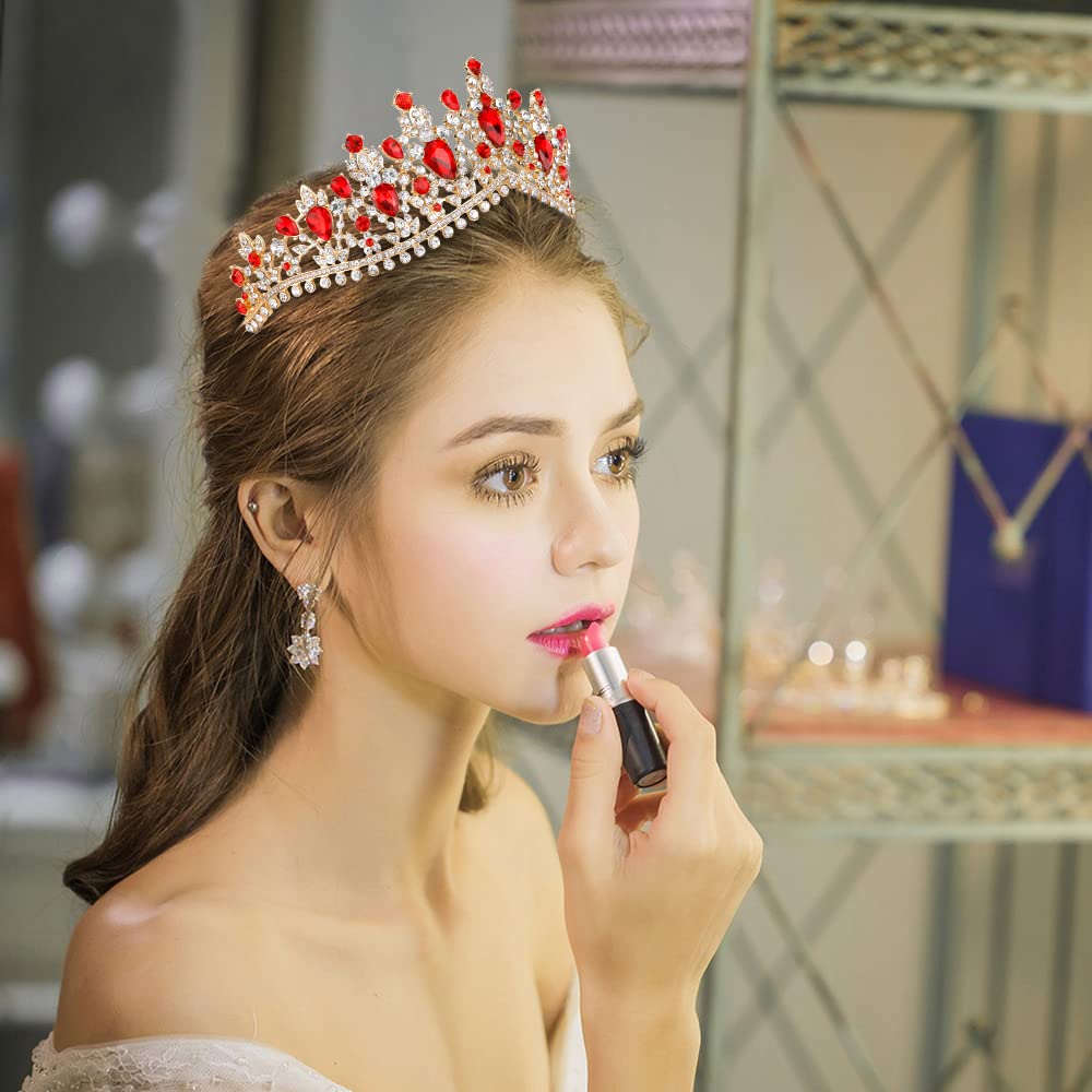TOBATOBA Red Crown Queen Crowns for Women Crystal Wedding Tiara for Women Queen of Hearts Crown Princess Tiara for Bride Quincea