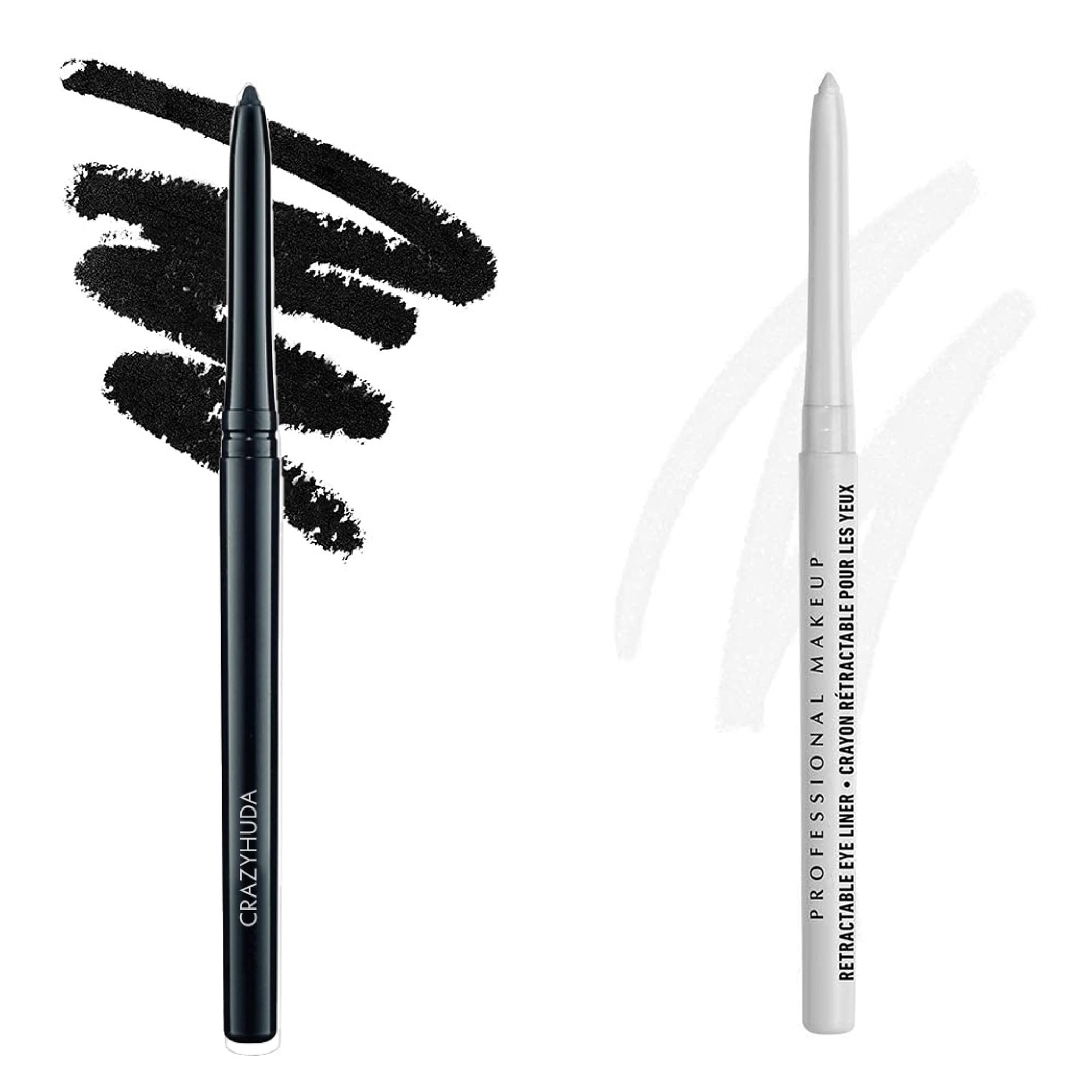 Crazy Huda Combo Waterproof Long Lasting Sketch White Eyeliner With Smudge Proof Black Kajal (Pack Of2)