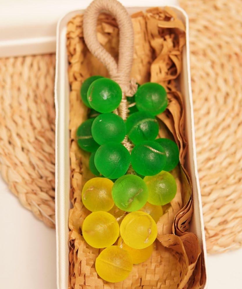 Handmade Grapes Hanging Soap, Decorative Fruit Soap For Bath, Chemical Free Handwash, Green And Yellow
