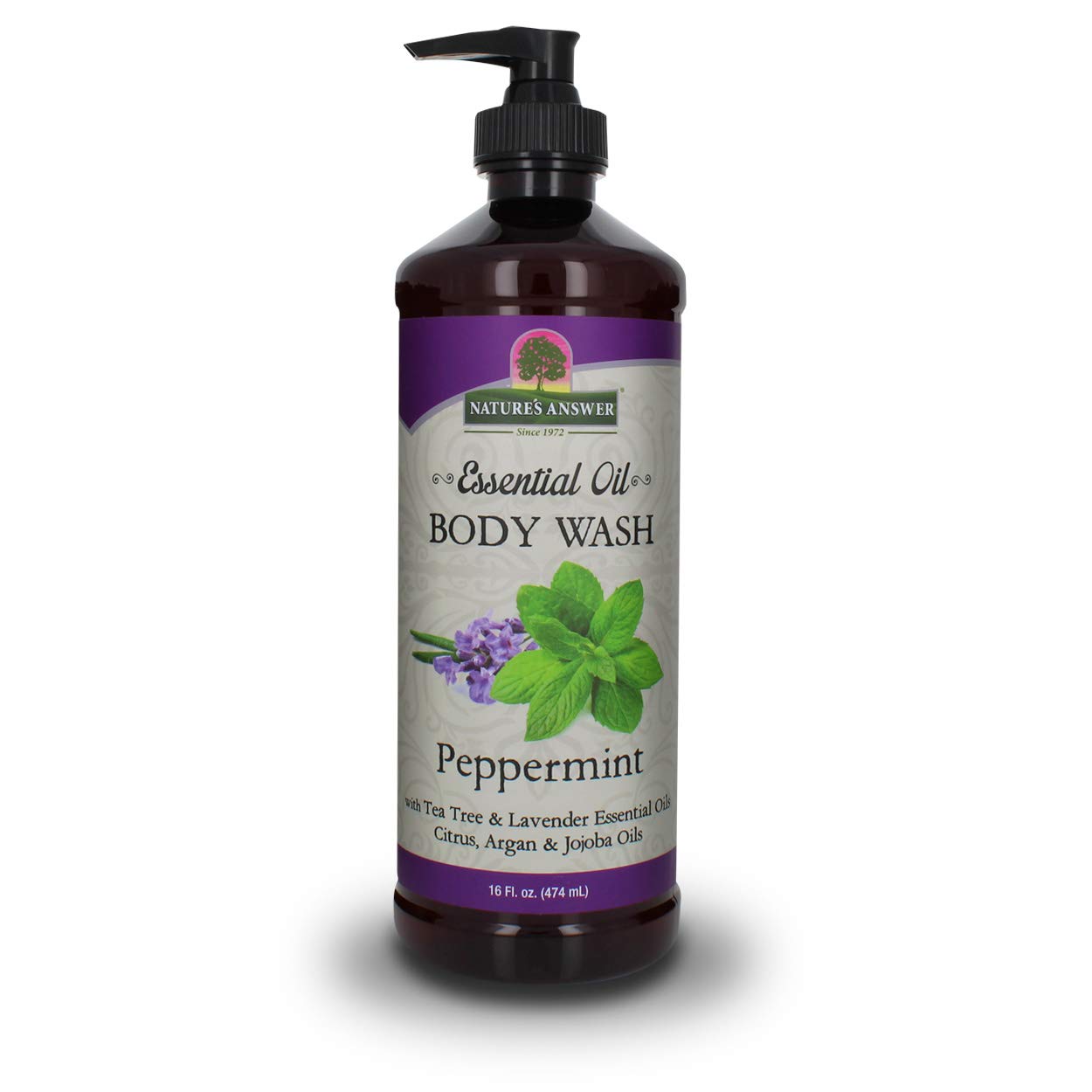 Nature'S Answer Essential Oil Body Wash With Pump, Peppermint Scented, 16 Ounce Bottle | For Sensitive Skin | Natural Exfoliatio
