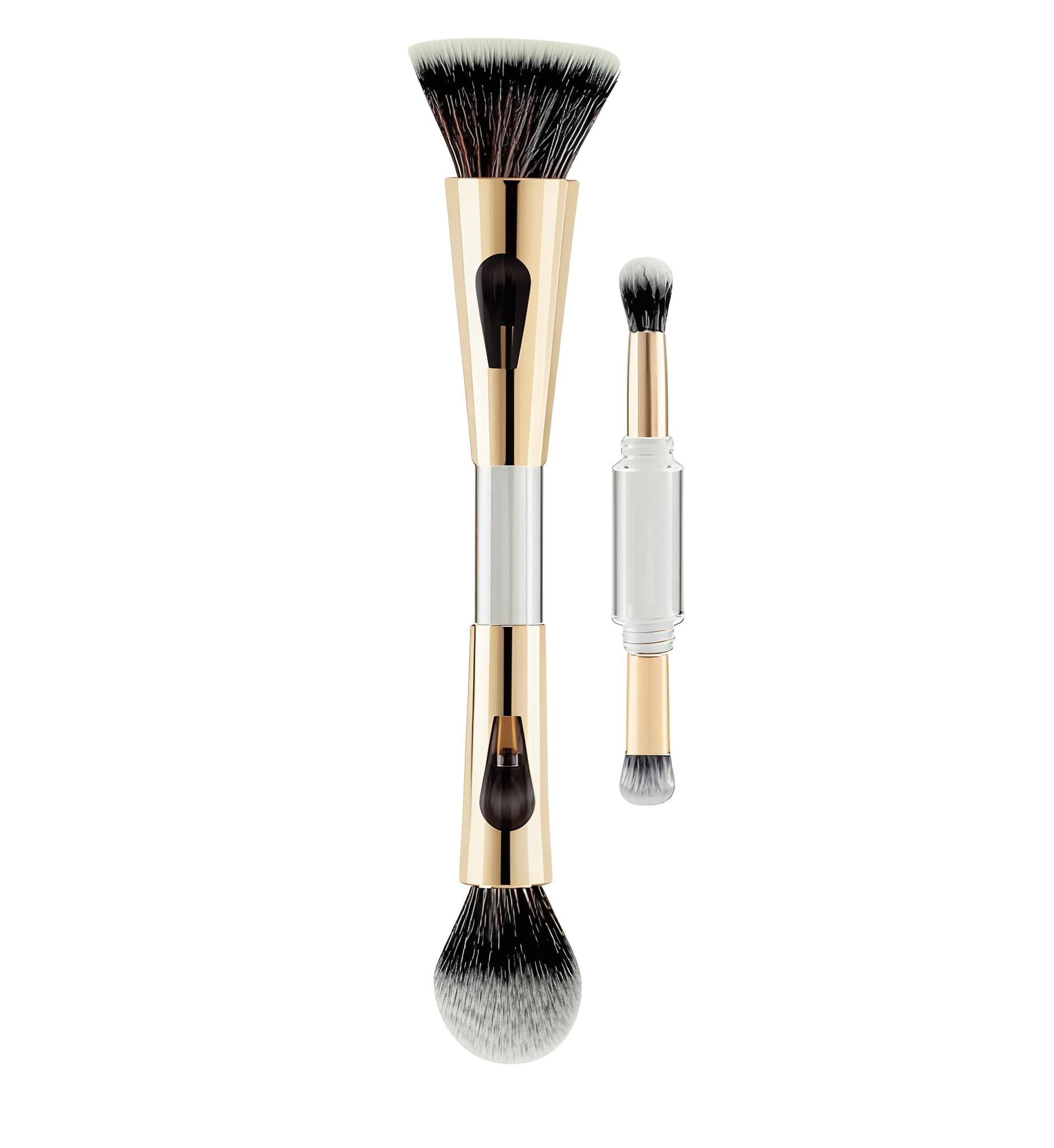 4 In 1 Makeup Brush Set - Foundation, Powder, Eyeshadow & Travel Makeup Brush | Compact Portable Brush Kit With Soft Synthetic B