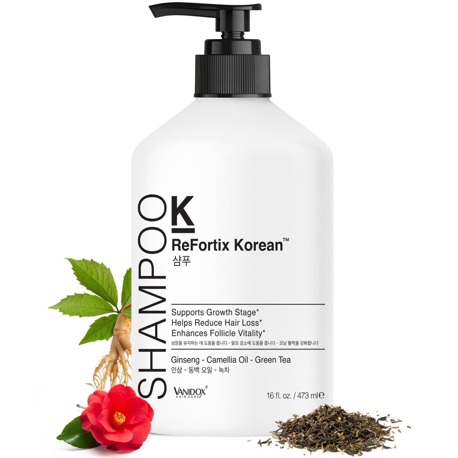 VANIDOX ReFortix Korean Shampoo, Enriched with Ginseng, Green Tea, and Camellia Oil, Supports Growth Stage and Helps Reduce Hair