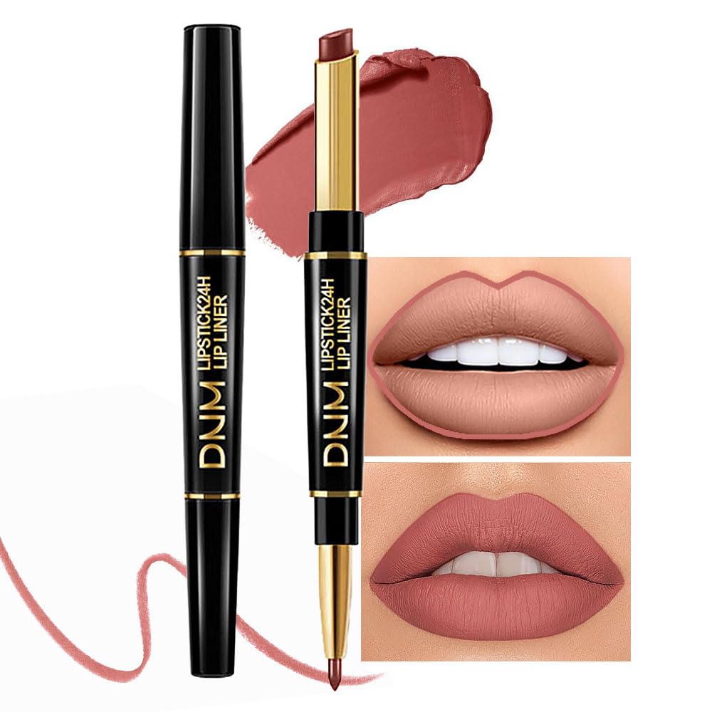 2 In 1 Antique Rose Matte Lip Liner & Lipstick Combination, Dnm Metallic Dual Ended Lipstick, Lip Liner, Lip Gloss, 24 Hour All