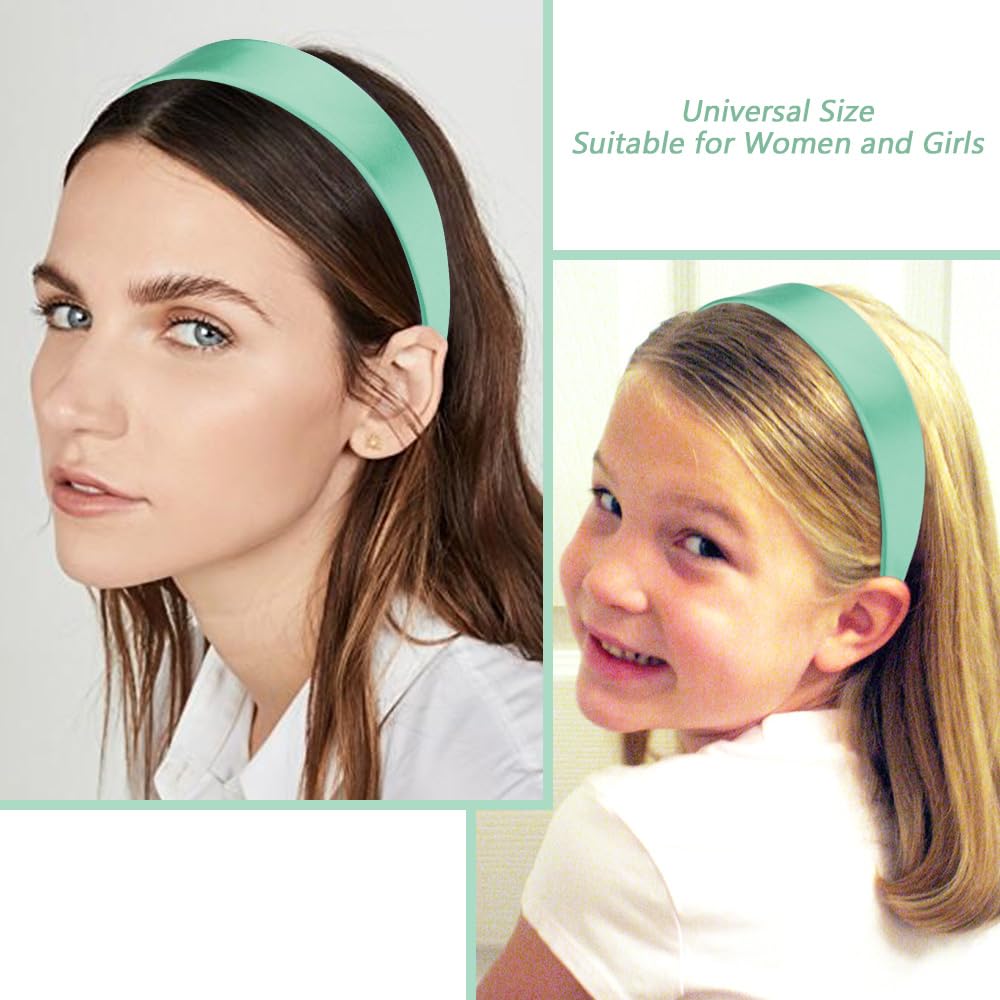 AHONEY Turquoise Headband for Women Girls Satin Silk Headband Non Slip 1.57  Wide Plain Head Band Solid Hair Band DIY Halloween