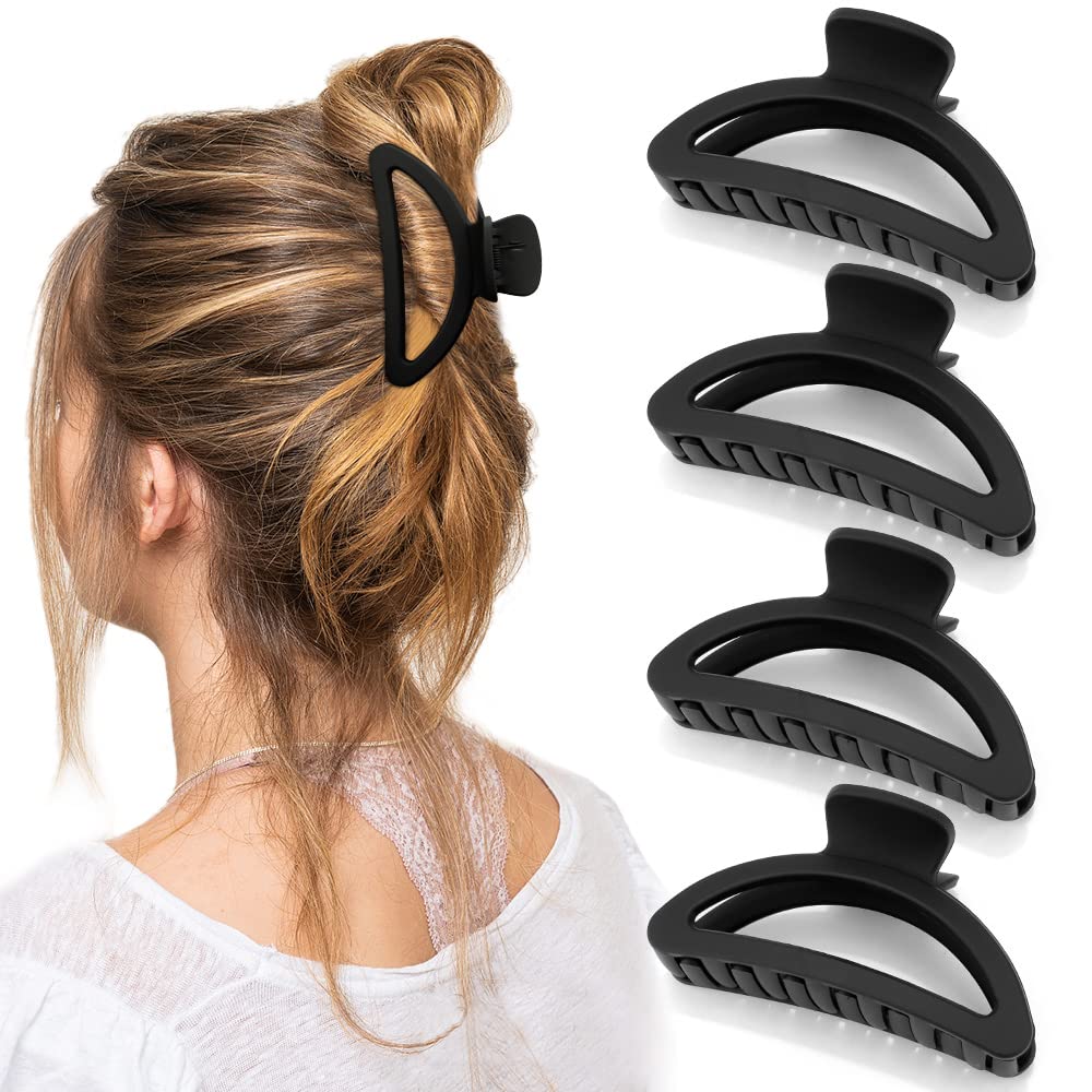 Canitor Hair Clips Set - 4Pcs Black Acrylic Semicircle Claw Clips for Thick & Thin Hair, Women 's Hair Accessories
