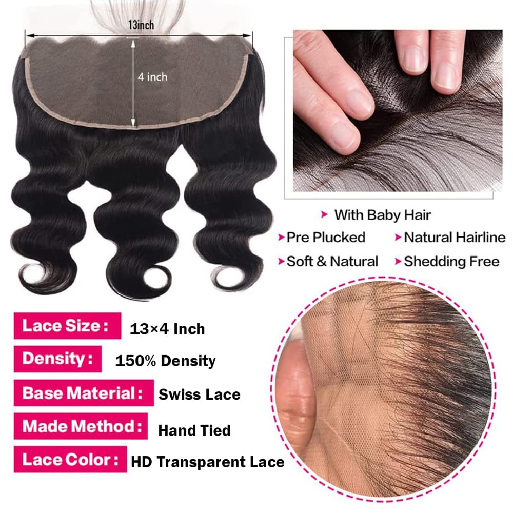 Body Wave Bundles With 13X4 Lace Frontal Human Hair Bundles With Free Part Frontal Body Wave 3 Bundles With Frontal Brazilian Hu