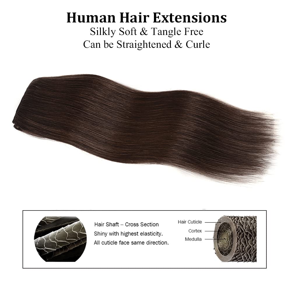 12'' Clip In Hair Extensions Remy Human Hair For Women - Silky Straight Human Hair Clip In Extensions 50Grams 4Pieces Dark Brown