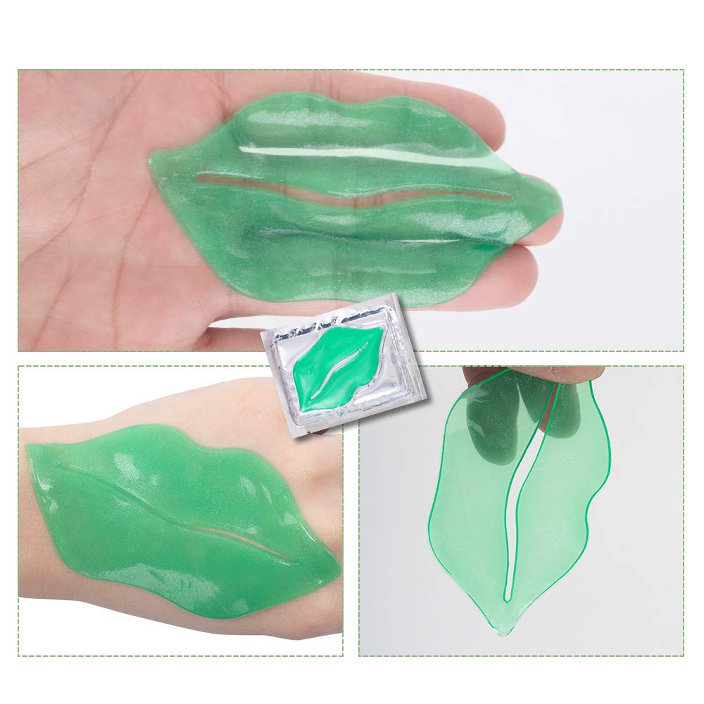 Veronni Crystal Lip Masks 30 Pieces Green Tea Lip Mask Nourishing Lip Pads Firms Hydrates Lips Mask Sheet