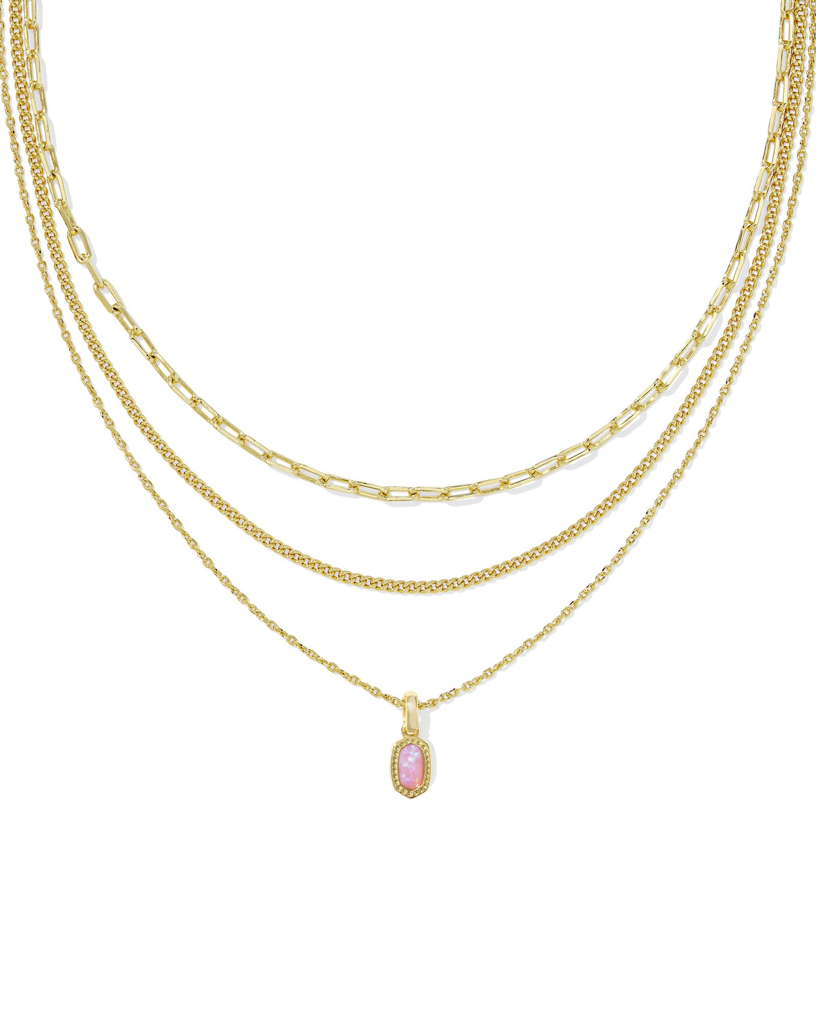 Kendra Scott Mini Elisa Triple Strand Necklace, Gold-Plated Brass, Carnation Kyocera Opal, Fashion Jewelry for Women