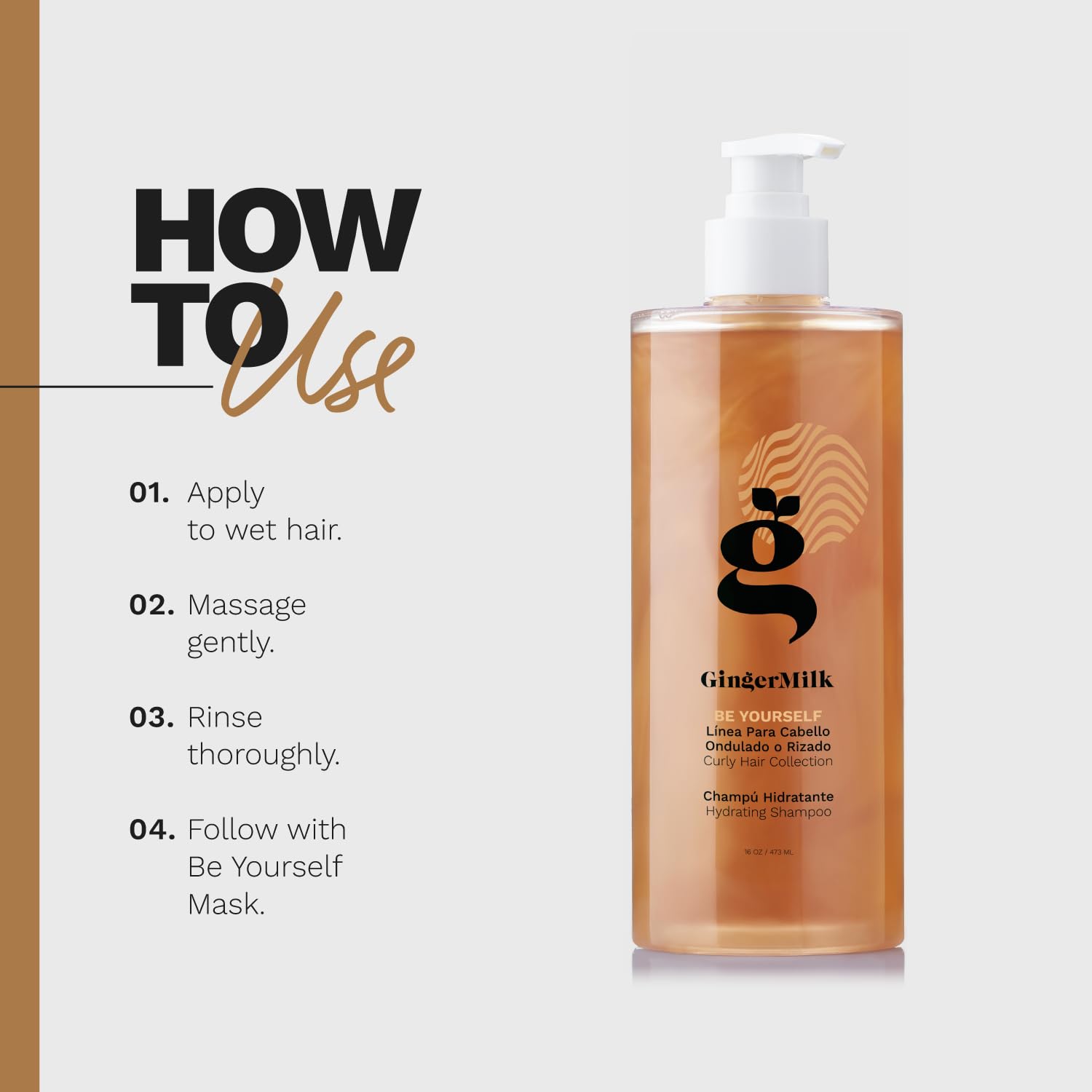 Ginger Milk Hydrating Shampoo for Curly, Wavy, and Coily Hair - Nourishing Formula for Defined Curls, Frizz Control, and Shine -