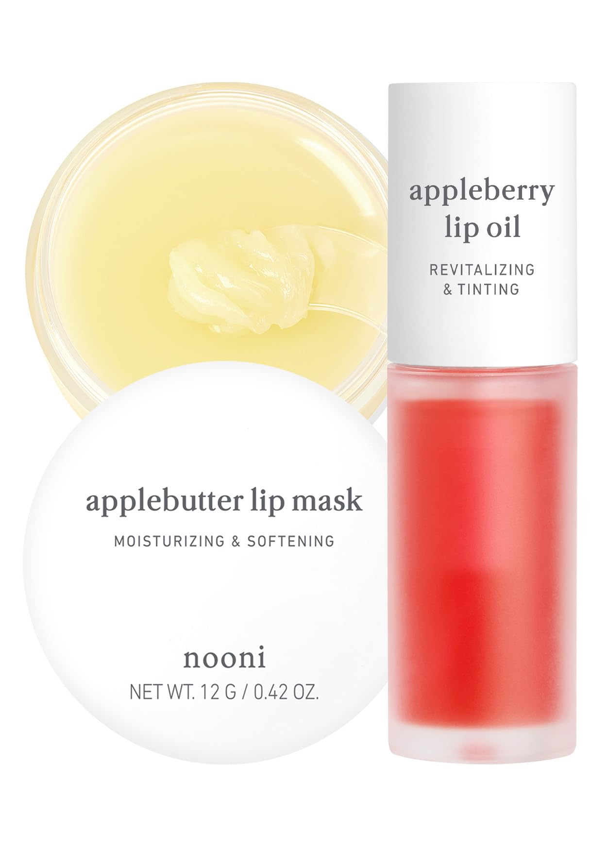 NOONI Korean Vegan Best Lip Duo | Applebutter Lip Mask and Appleberry Lip Oil Value Set | with Shea Butter, Apple Seed Oil and V