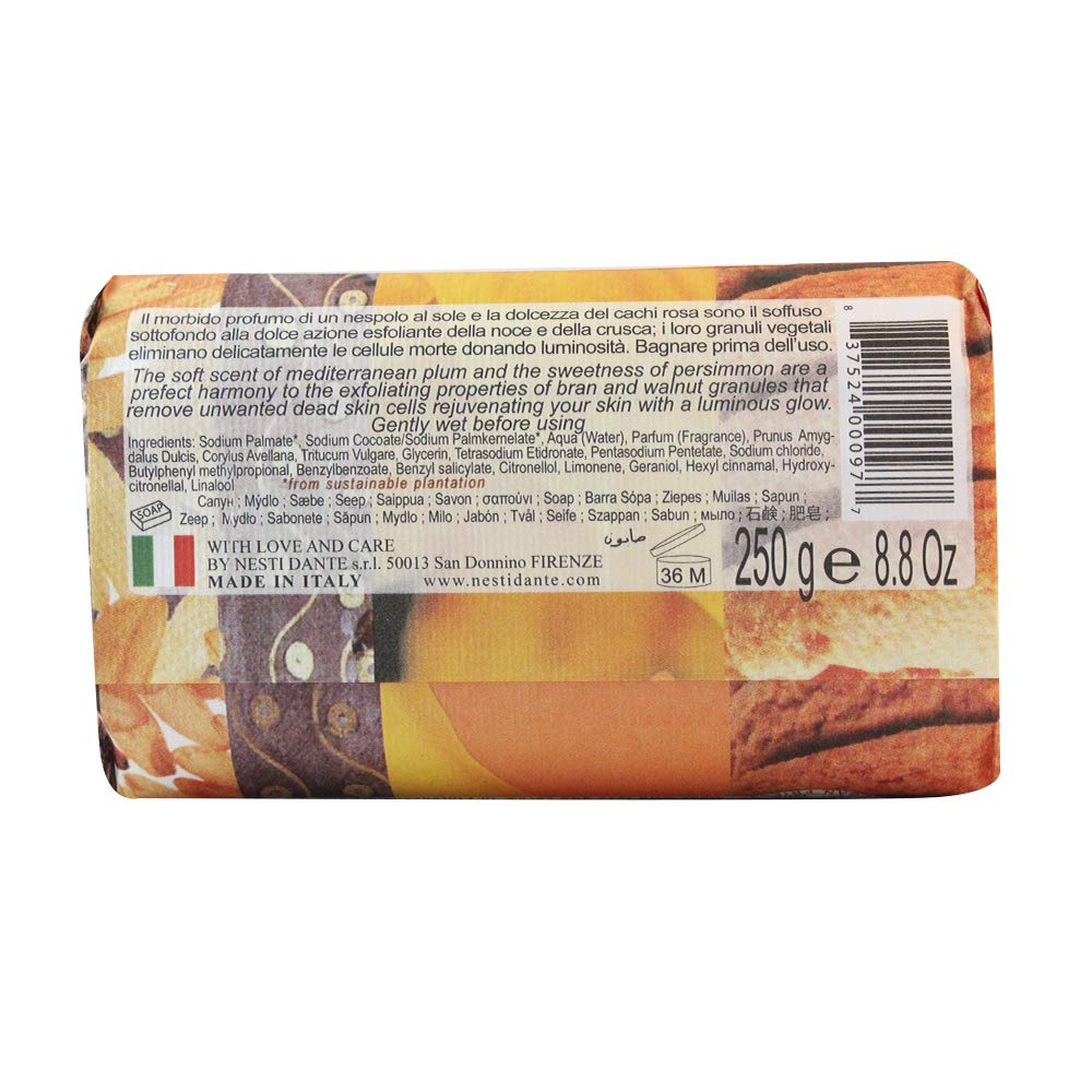 Nesti Dante Philosophia Natural Soap, Scrub/Mediterranean Plum/Persimmon And Amber With Bran And Walnut Granules, 8.8 Ounce