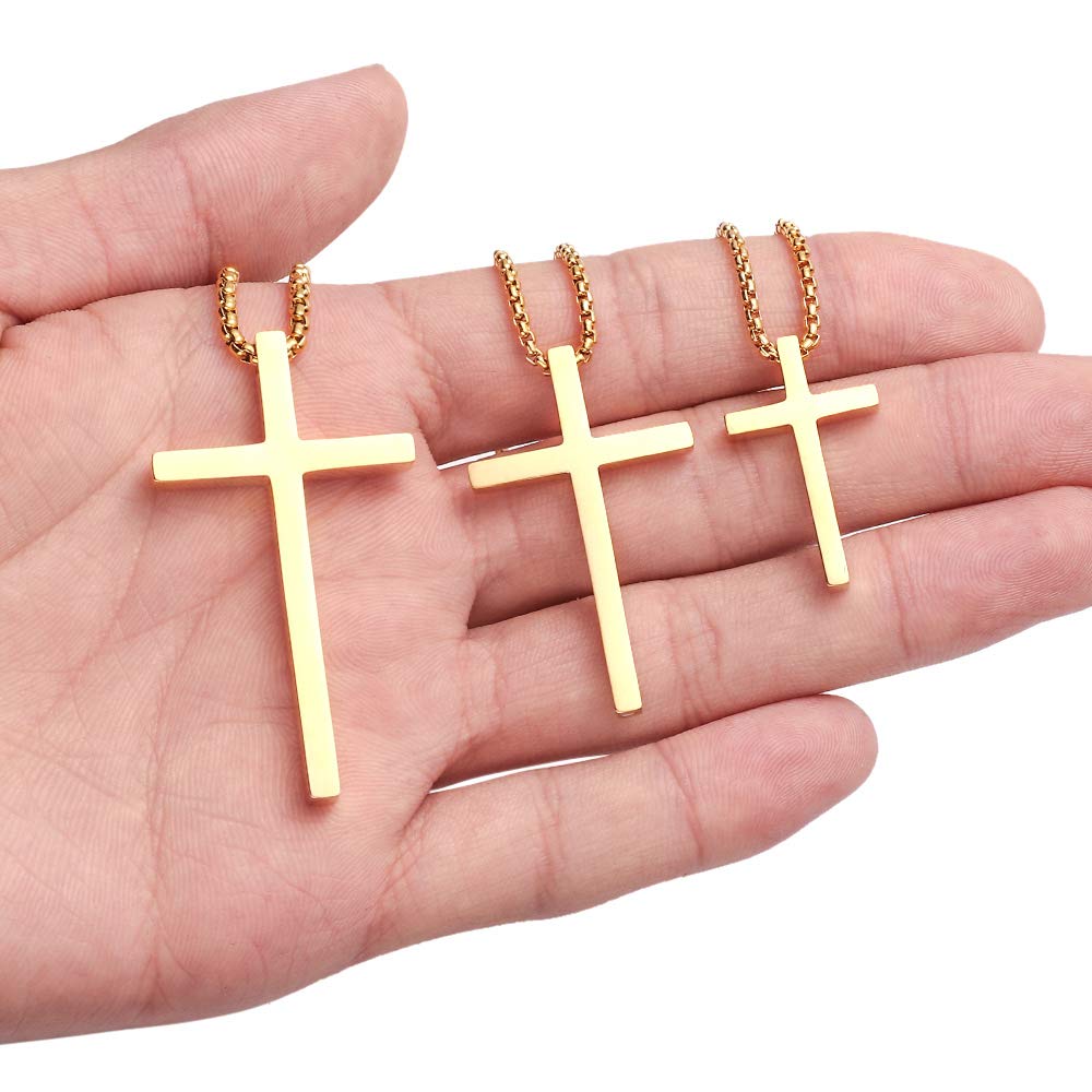 M MOOHAM Dainty Gold Cross Necklaces for Men Pendant Chain 18 Inch Gold, Fathers Day Christian Gifts for Men Dad Husband Grandpa