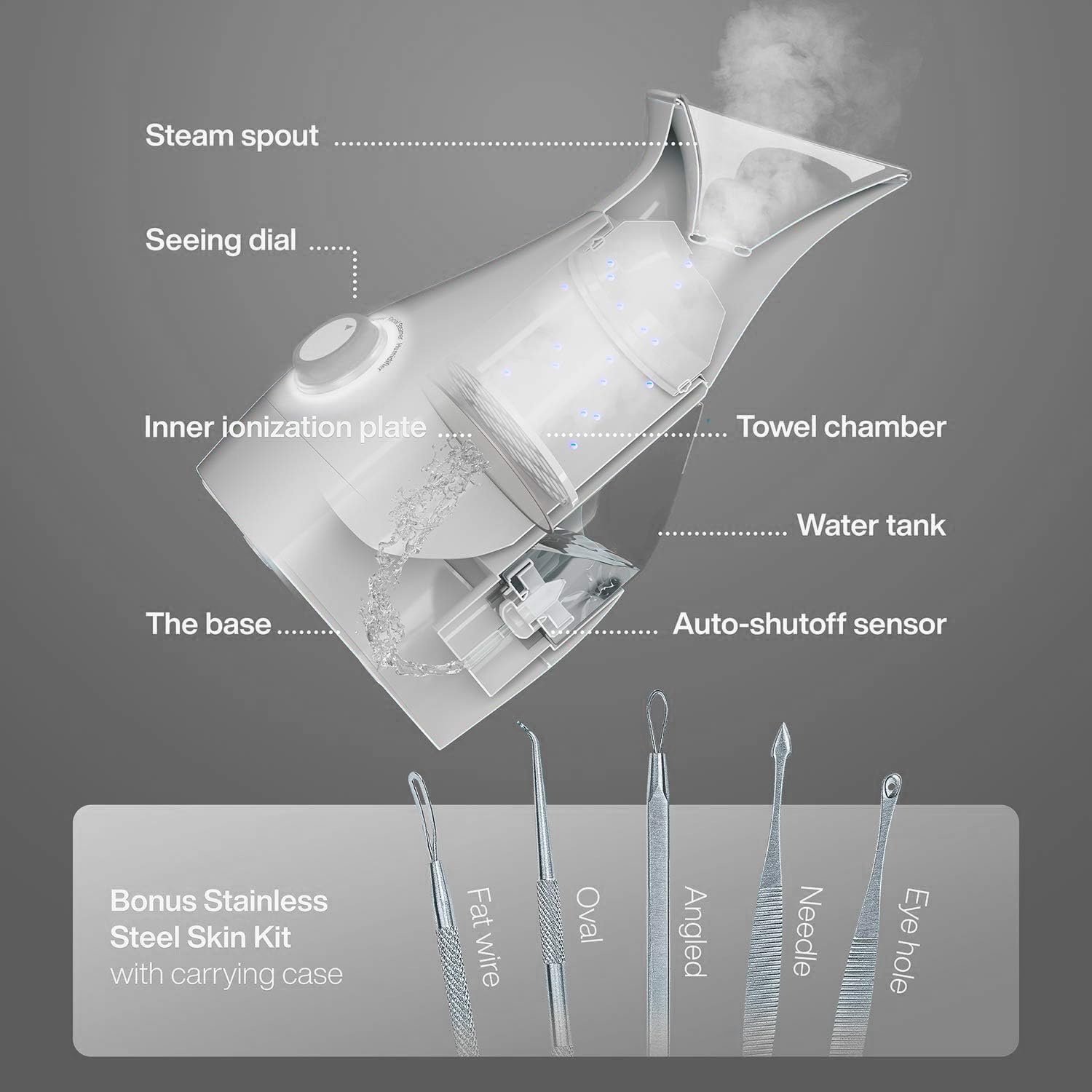 Nanosteamer Large 3-In-1 Nano Ionic Facial Steamer With Precise Temp Control - Humidifier - Unclogs Pores - Blackheads - Spa Qua
