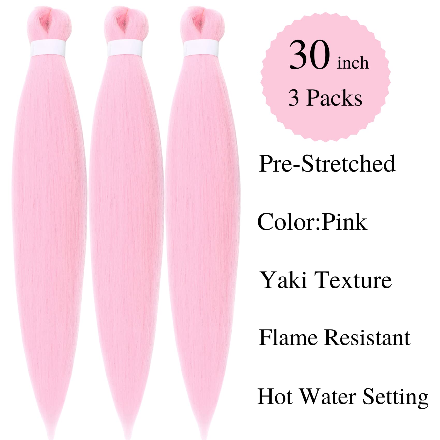 Gozill Pink Braiding Hair Pre Stretched Box Braids Kanekalon Braiding Hair Human Hair 30 Inch