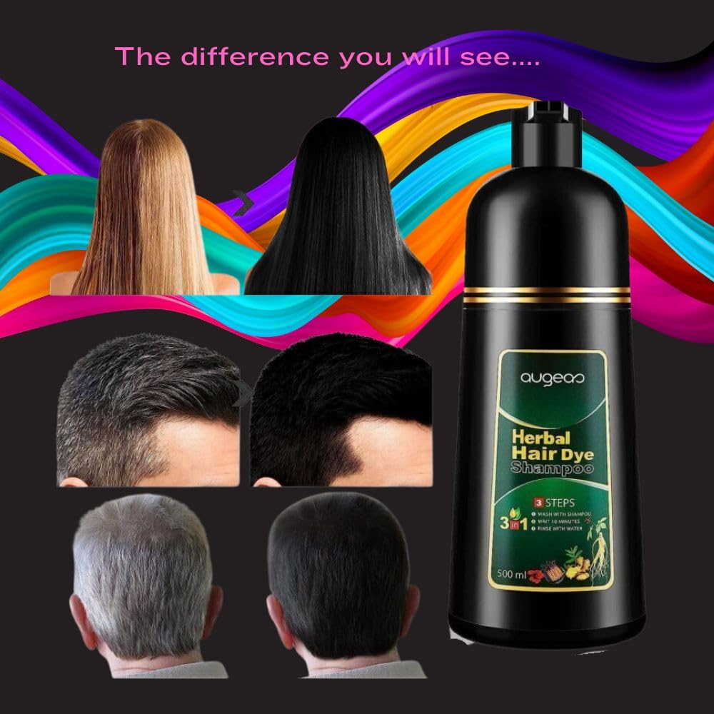 Nielies Shampoo, 3 in 1 Black Hair Dye Shampoo for Men and Women, Grey Hair Coverage, 16.9 Fl Oz