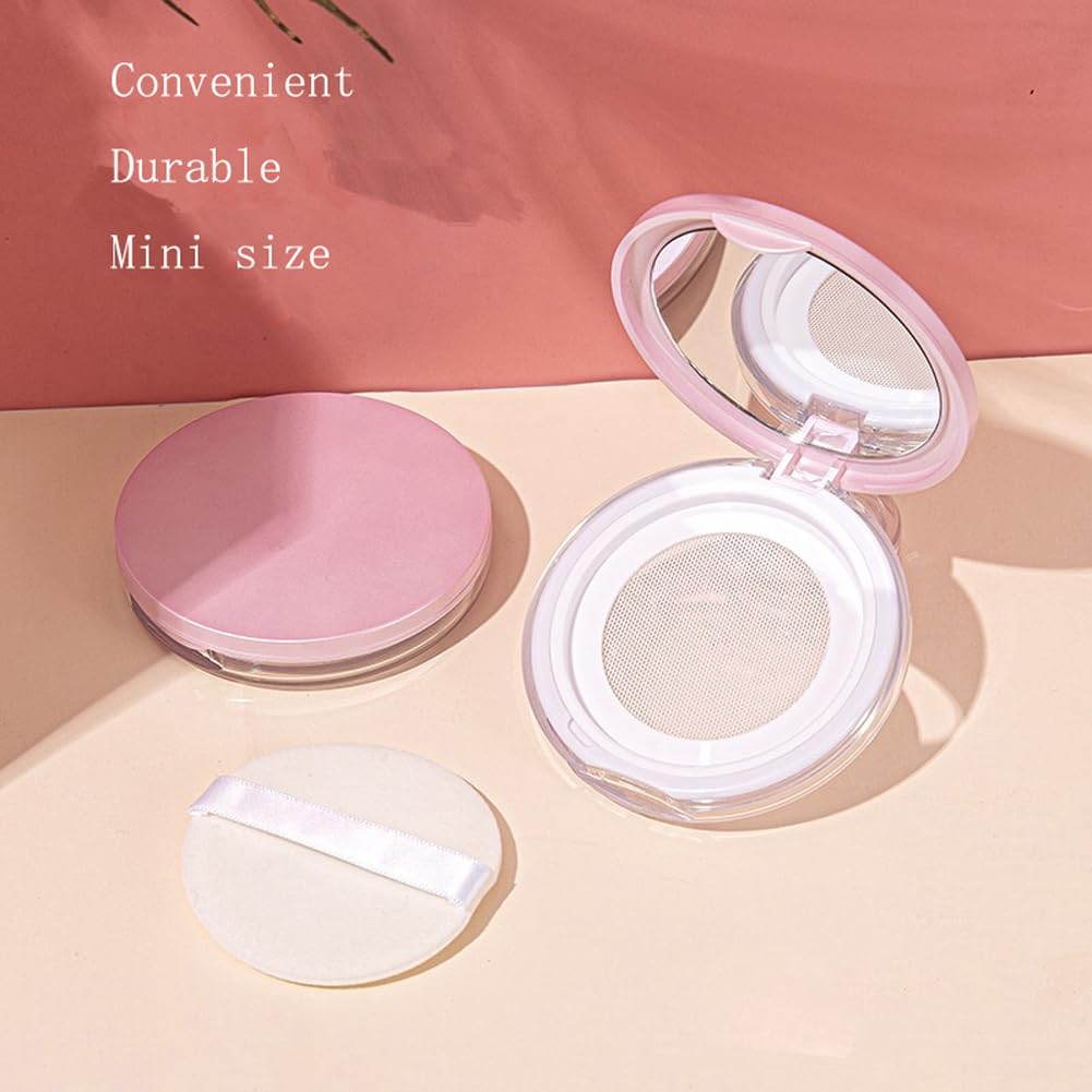 Plastic Loose Powder Compact Container With Velvet Powder Puff Mirror And Elasticated Net Sifter,Empty Reusable Powder Box, 5G P