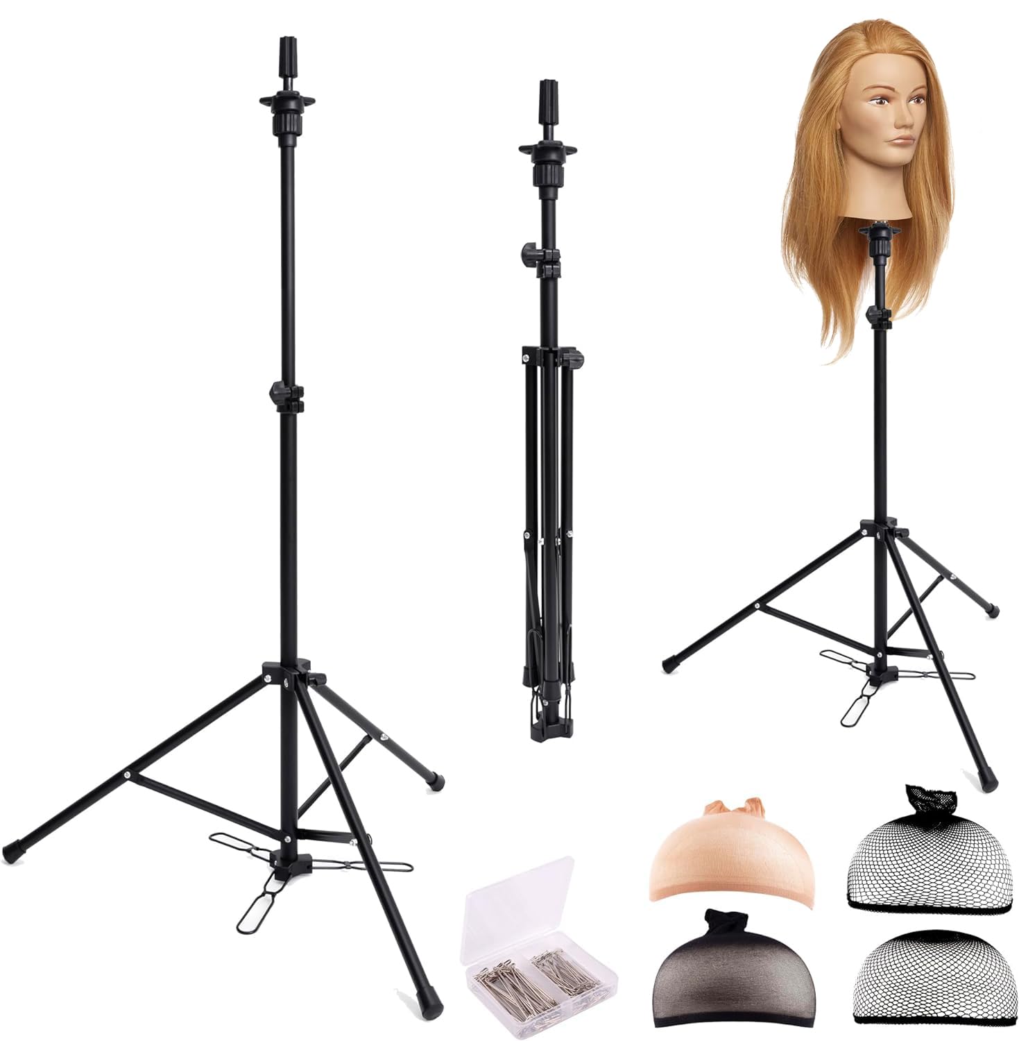 HYOUJIN Tall Wig Head Stand,Wig Stand Tripod Mannequin Head Stand Adjustable Stand With Foot Panel for Mannequin Head,Manikin He