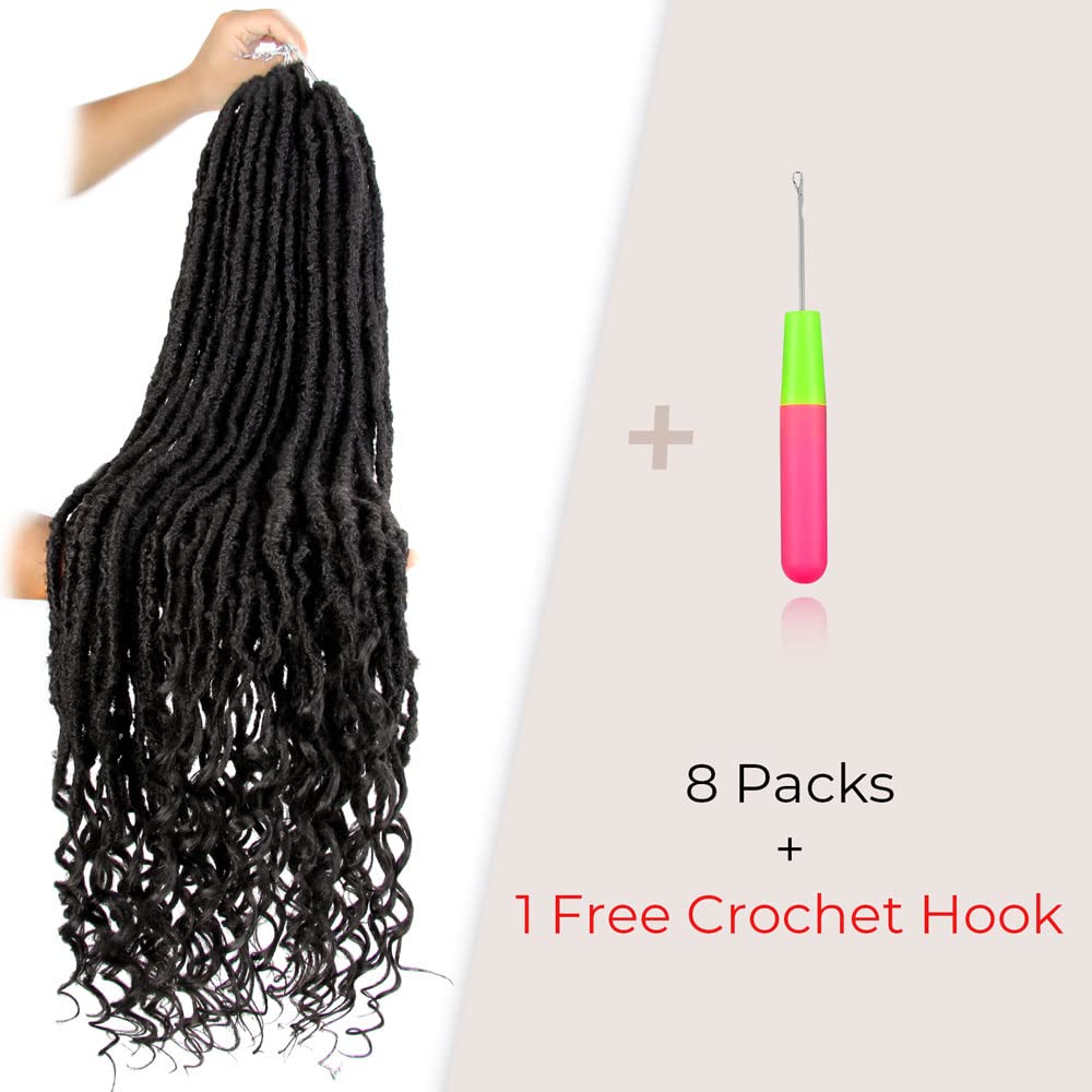 Niseyo Wild Locs 36 Inch Distressed New Faux Locs With Curly Ends 8 Packs Long Soft Pre-Looped Goddess Locs Crochet Hair (2#, Of