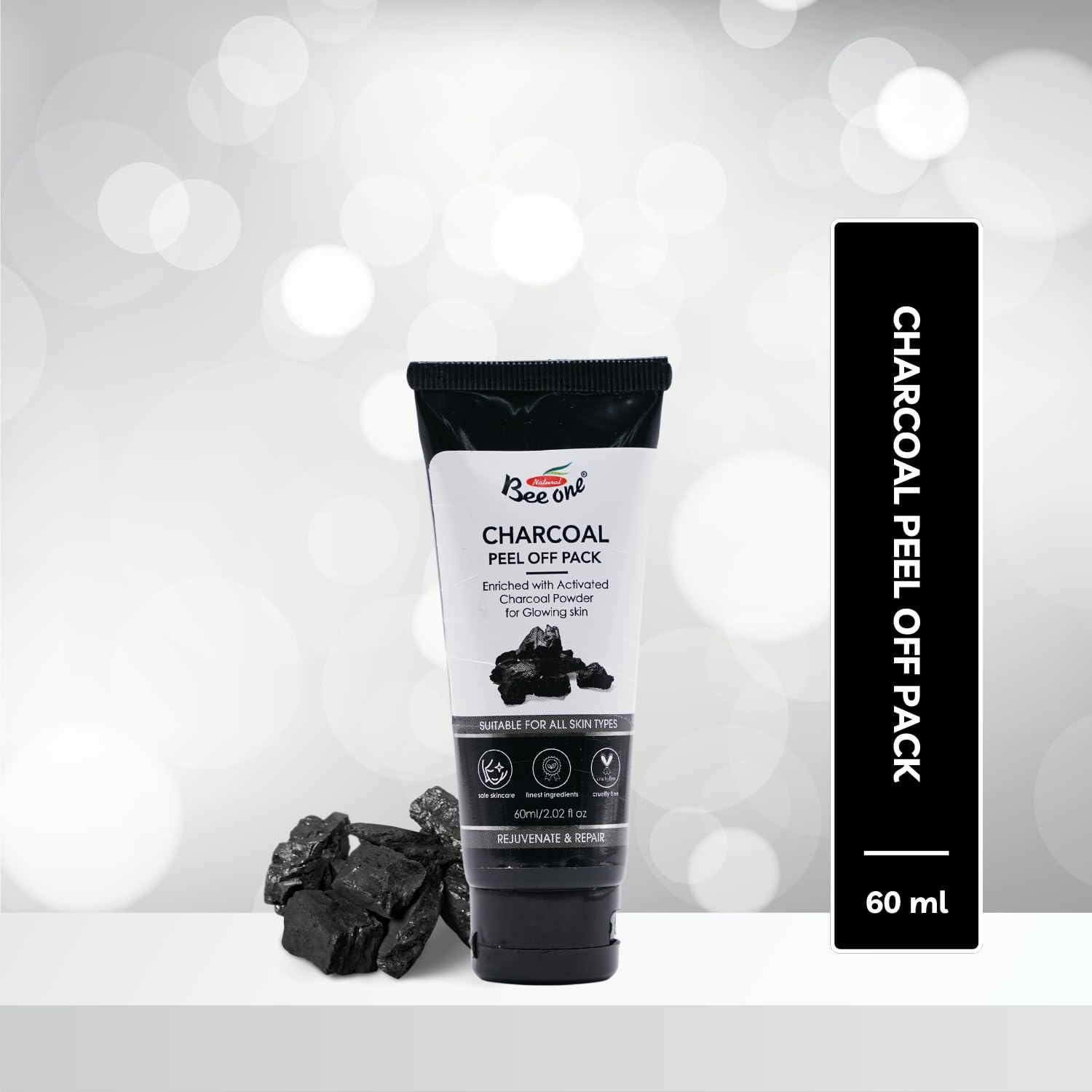 BEE ONE Charcoal Peel Off Pack 60ml/2.02 Fl Oz - Face Mask for Blackhead Remover Men & Women Face Nose Skin Cleaner - Suitable F