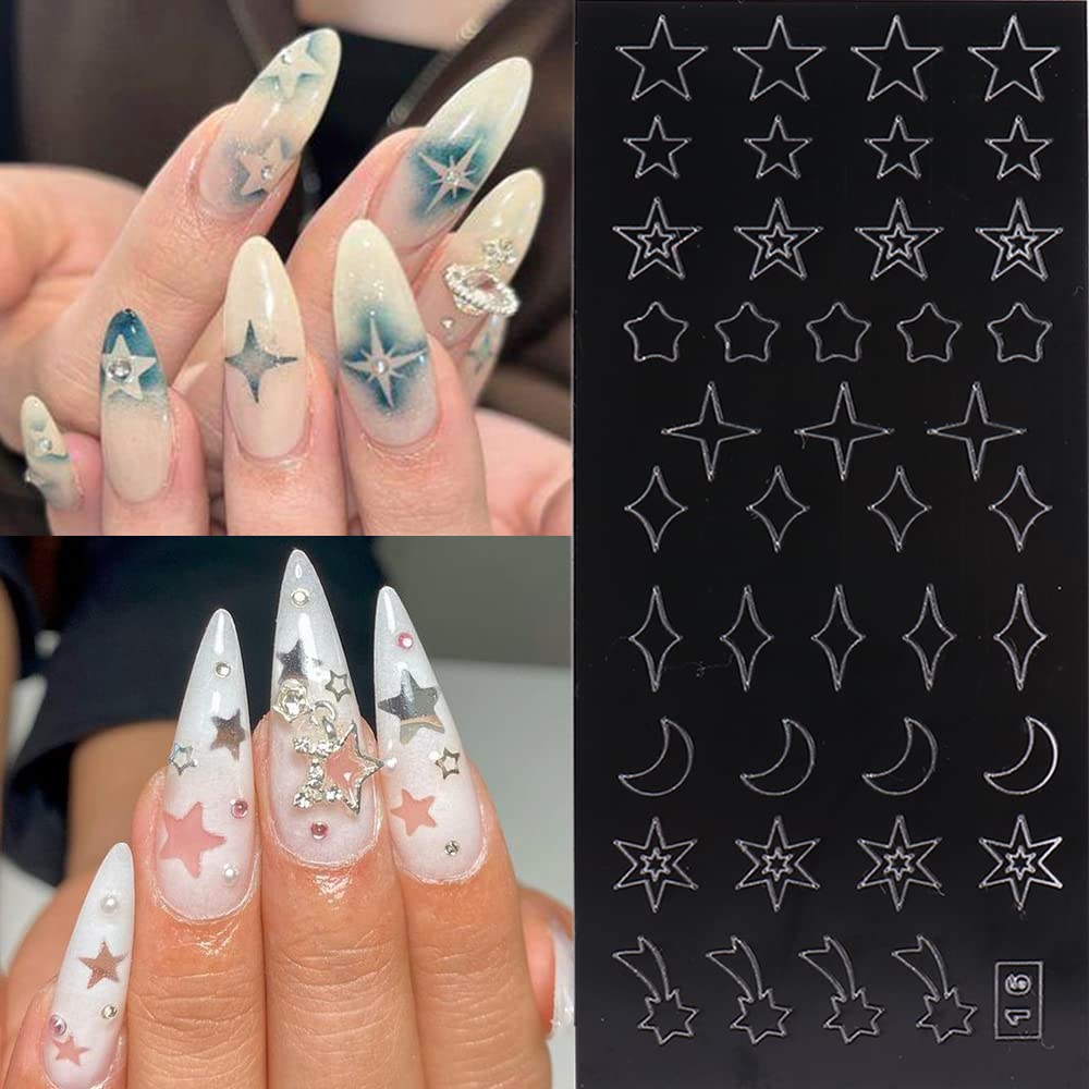Airbrush Stencil for Nails 10 Sheets Heart Nail Charms Butterfly Bear Stars Hollow Nail Sticker Airbrush Templates French Manicu