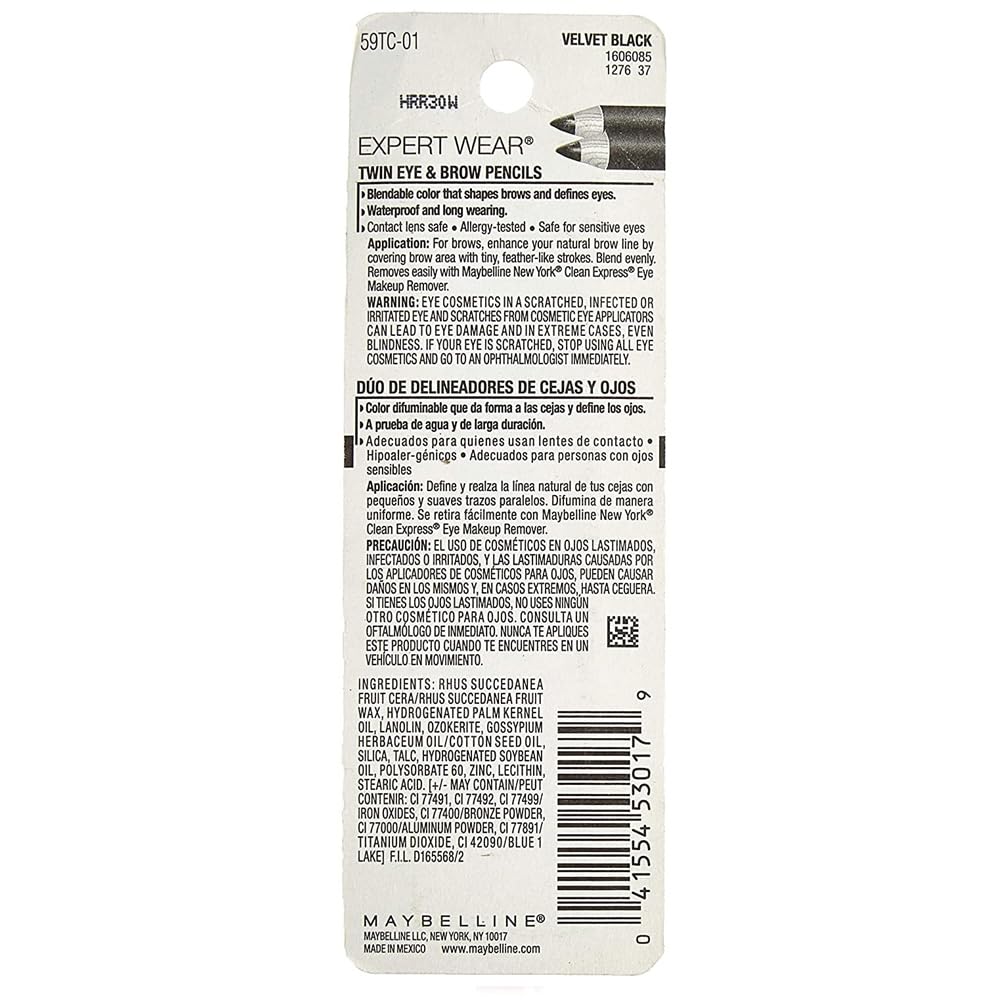 Maybelline Expert Eyes Twin Brow And Eye Pencils, Velvet Black [101], 2 ea (Pack of 3)