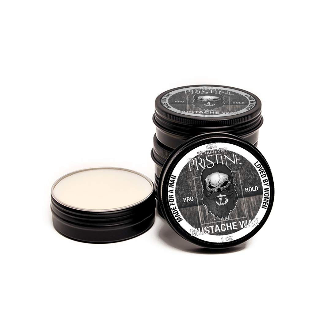BEARD GAINS Pristine Scent Strong Hold Mustache Wax 1oz - Hold, Mold, and Tame Moustache W/Organic and Natural Stache Wax (White