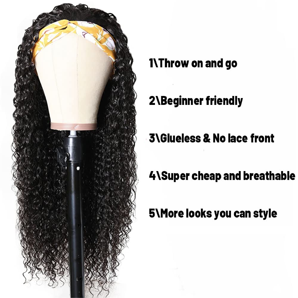 Nicmiss Deep Wave Headband Wig Human Hair 12 Inch Curly Headband Wigs For Black Women Human Hair Glueless None Lace Front Wig Br
