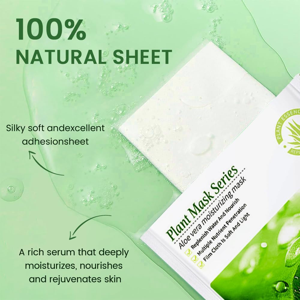Kaely 6 Pack Aloe Vera Sheet Masks,Hydrating Smoothing Face Masks For Women Men,Facial Mask Skin Care Korean,Moisturize,Brighten
