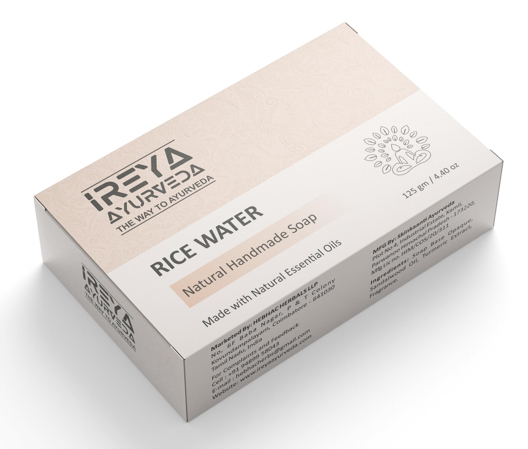 Ireya Ayurveda Rice Water Rosemary & Coconut Handmade Soap | Rice Water, Coconut Oil, Rosemary Oil, Natural, Vegan, Moisturizing