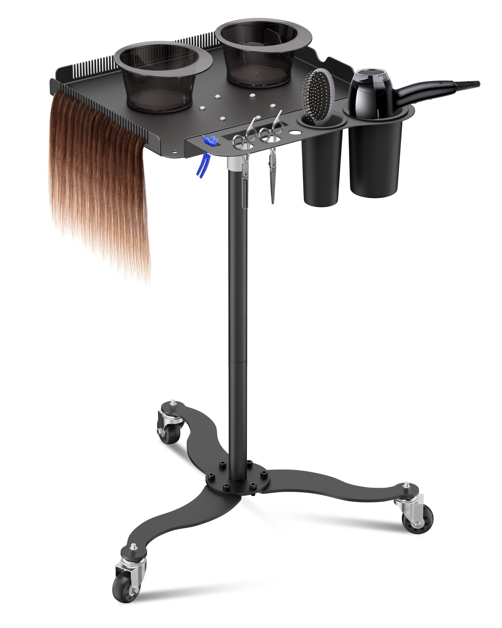 Salon Tray On Wheels,Metal Tray Rolling Cart With 2 Magnetic Bowls,Tattoo Tray, Salon Station With Hairstylist Holder And Hair S