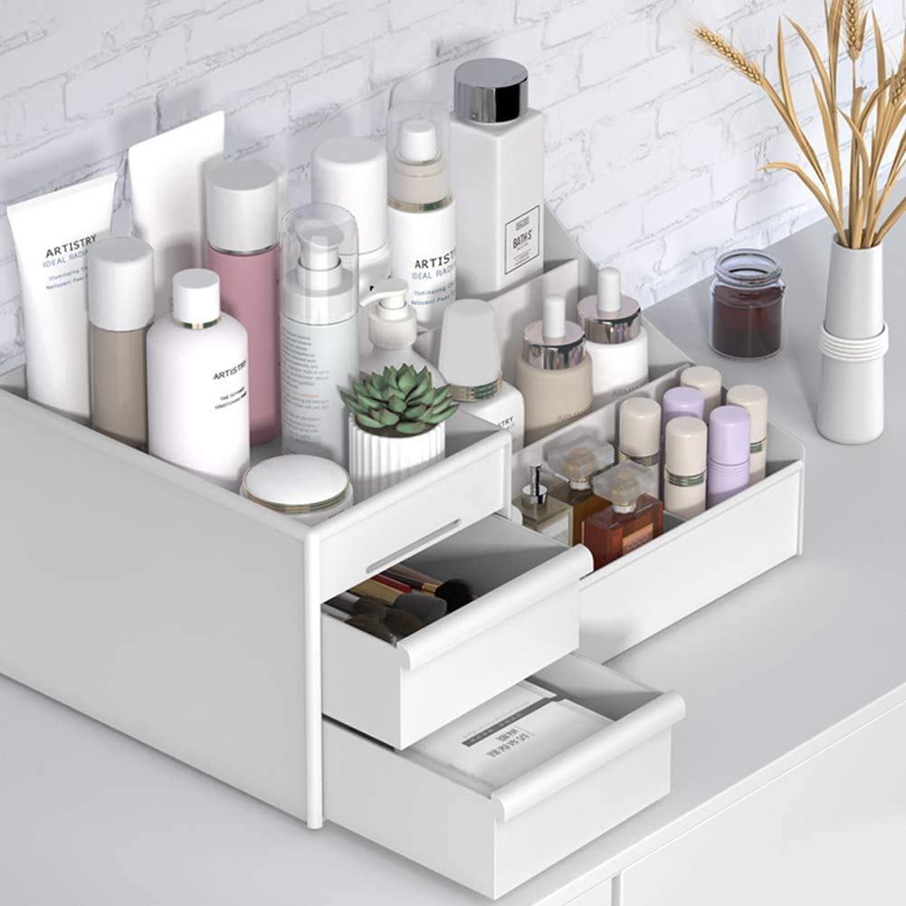 Simbuy Makeup Organizer With Drawers - Countertop Organizer for Cosmetics, Vanity Holder for Lipstick, Brushes, Lotions, Eyeshad