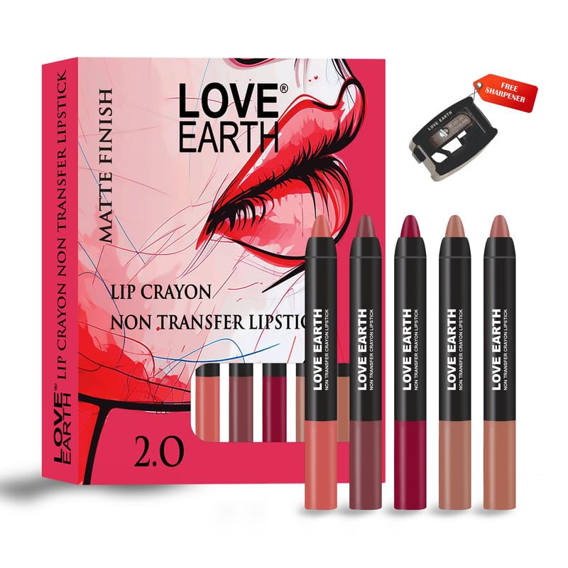 Love Earth Crayon Lipstick 2.O Matte Finish Combo Kit | Lightweight, Non-Lasting, Non-Transfer,Smudge Proof, Creamy Matte Lipsti