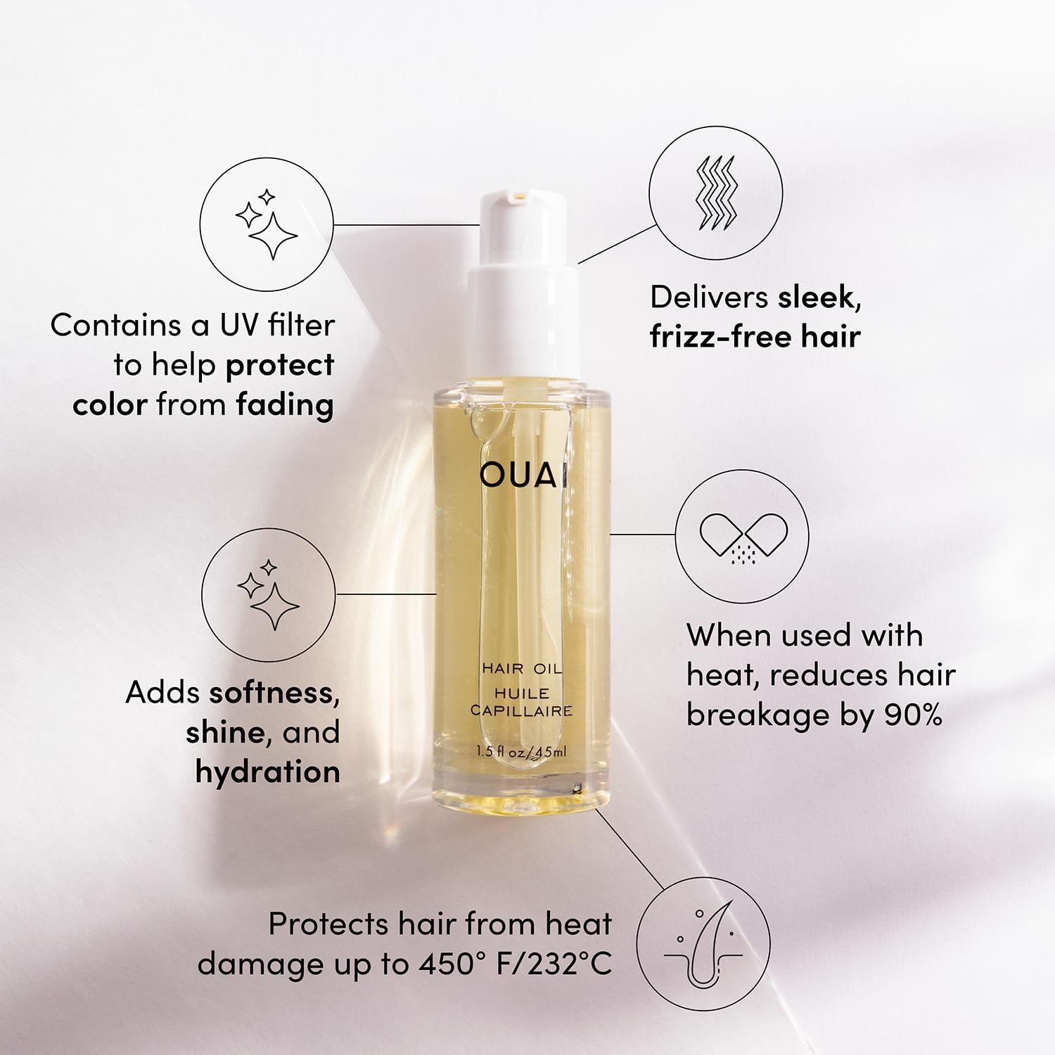 OUAI Hair Oil Travel Size - Hair Heat Protectant Oil for Frizz Control - Adds Shine and Smooths Split Ends - Color Safe Formula