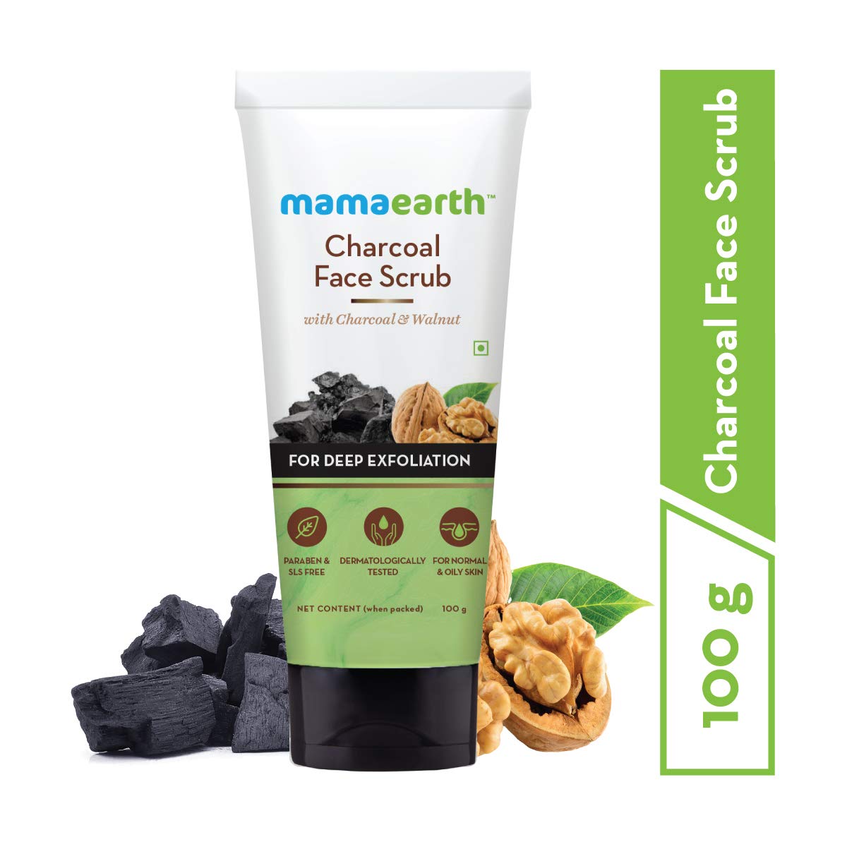 Mamaearth Charcoal Face Scrub With Walnut | Gently Exfoliates Dead Cells & Deeply Nourishes Skin | Cleanses Dirt & Excess Oil |