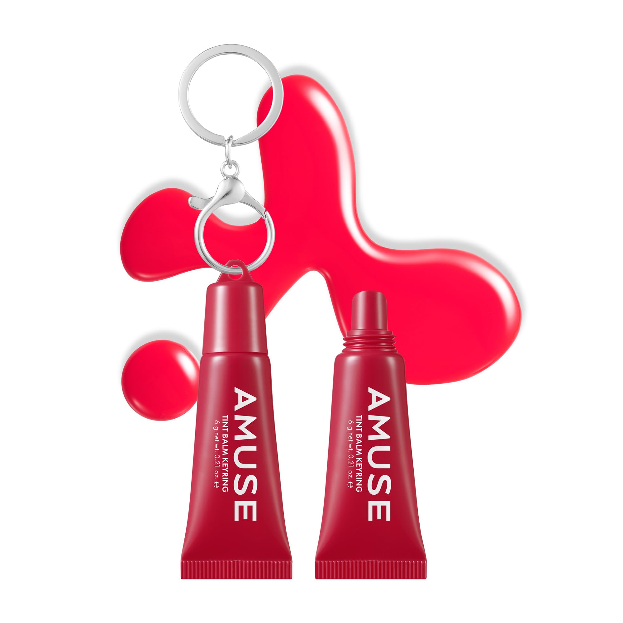 AMUSE SEOUL Care Tint Lip Balm Keyring (03 HEALTHY CHERRY) - Moisturizing Tinted Lip Balm Keychain, Hydrating Lip Gloss, Soothin
